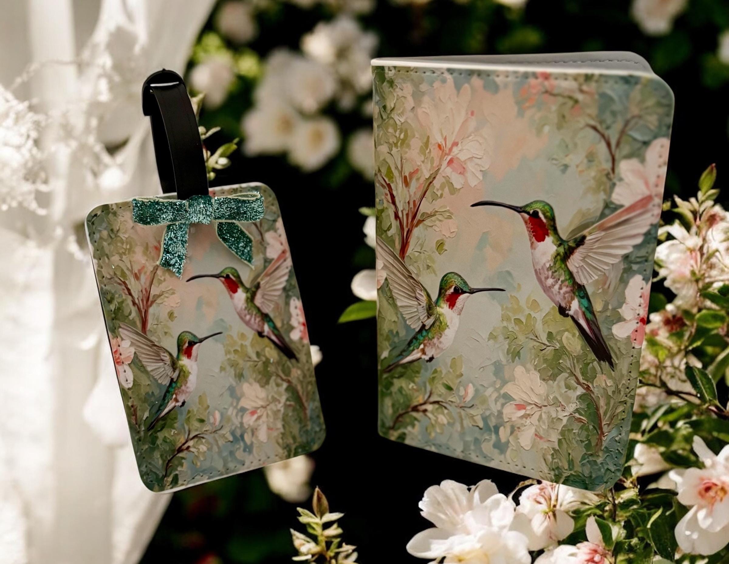Hummingbird Passport Holder & Luggage Tag Set: Faux Leather Travel Accessories