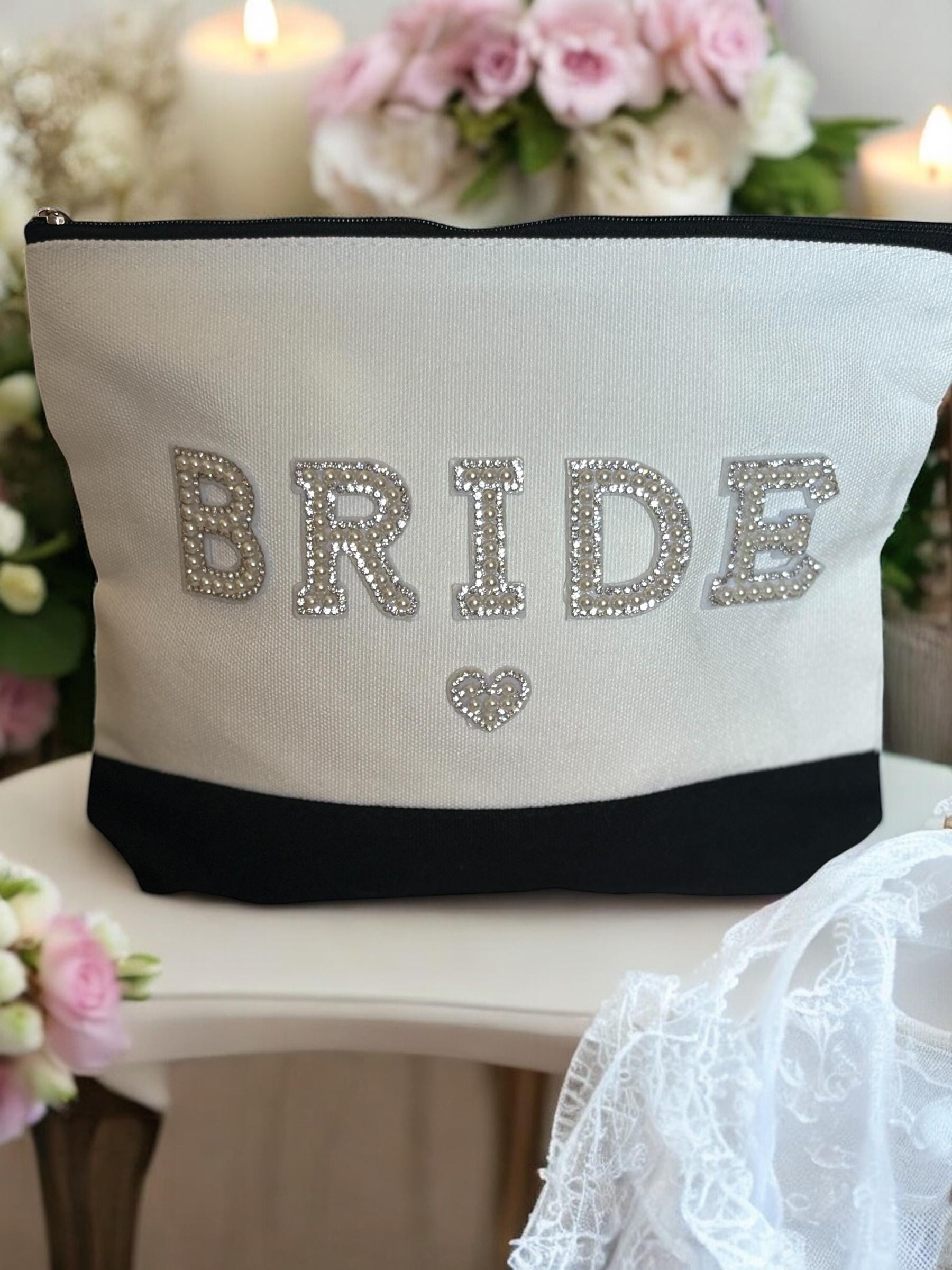 Rhinestone Bride Makeup Bag: Bridal Wedding Day Pouch