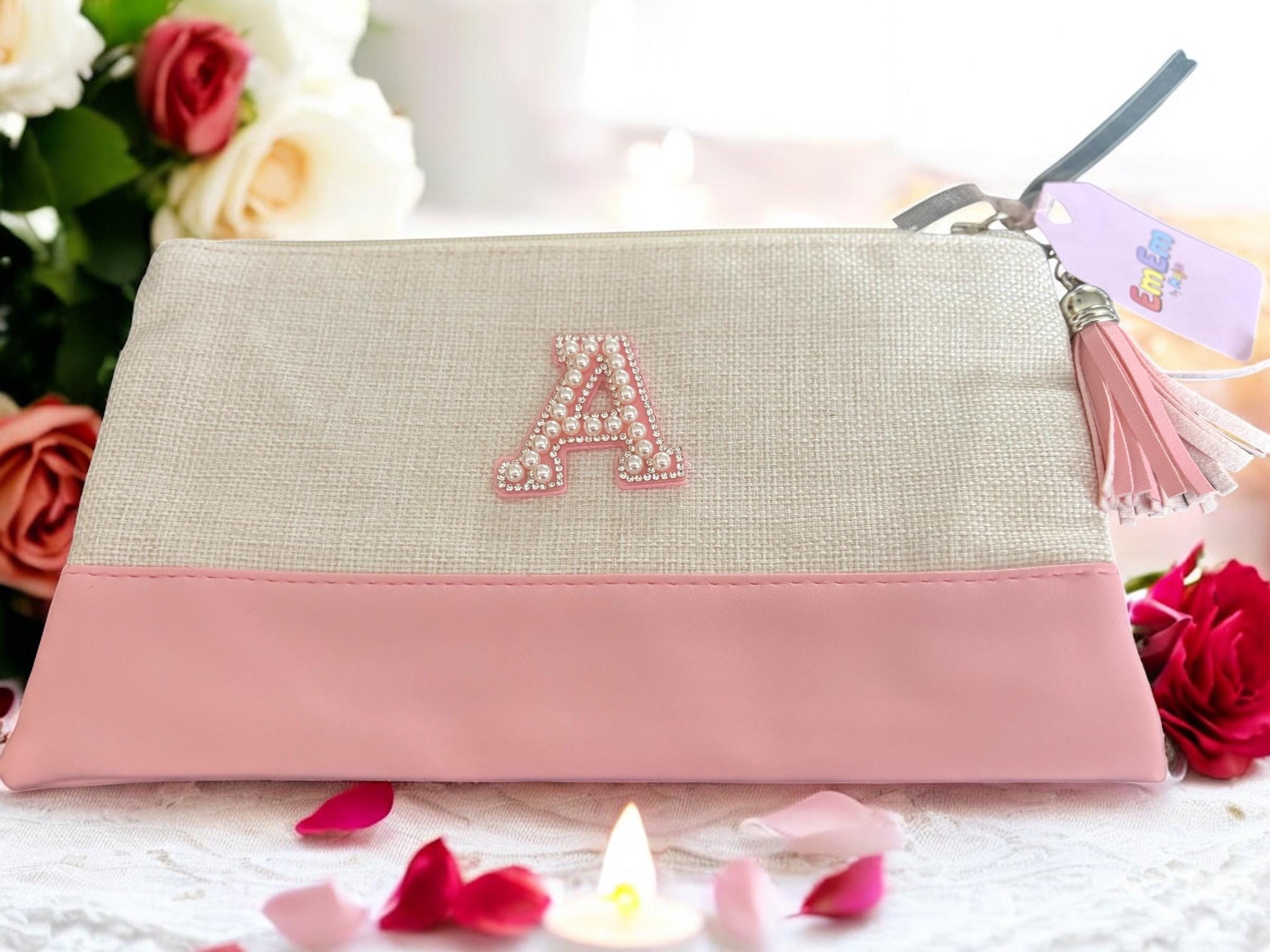Personalised Rhinestone Initial Makeup Bag - Bridal Party & Bridesmaid Gift