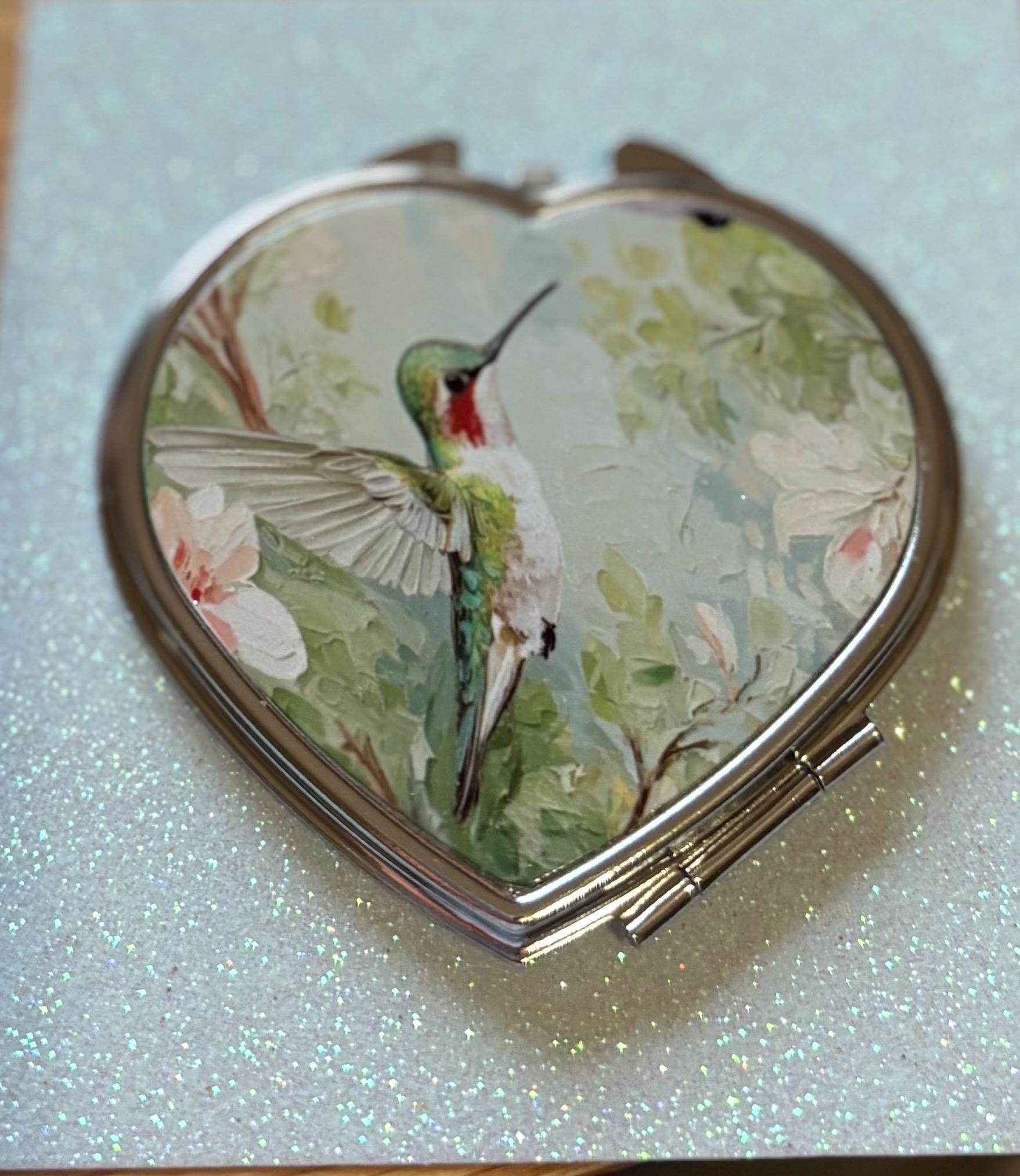 Hummingbird Heart Compact Mirror: Bridal Party Gift