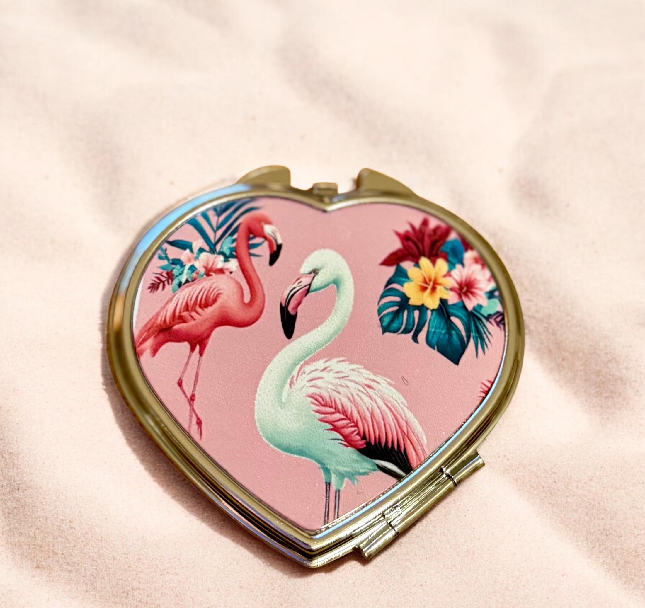 Flamingo Heart Compact Mirror: Bridal Party Gift
