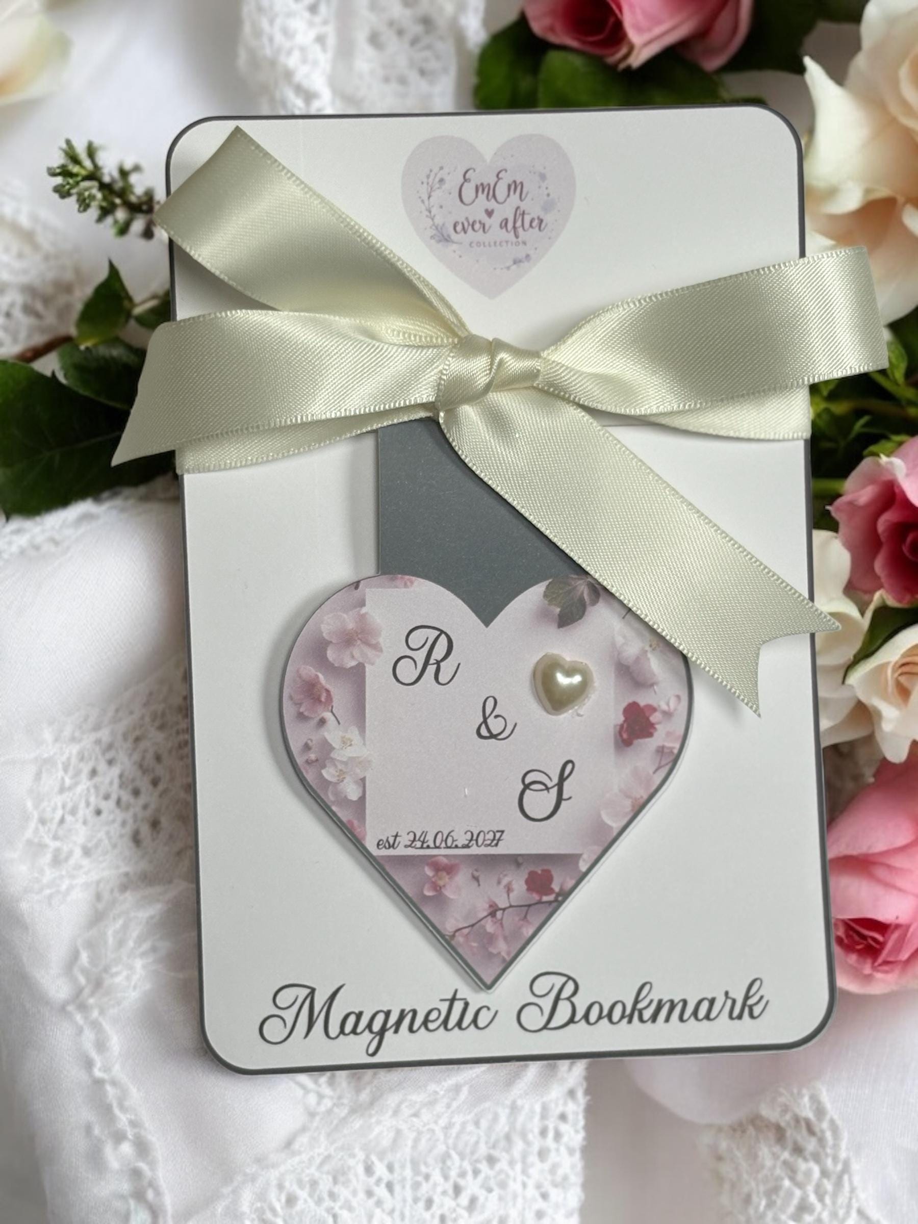 Personalised Wedding Magnetic Bookmark - Heart Initials Bridal Shower Favour