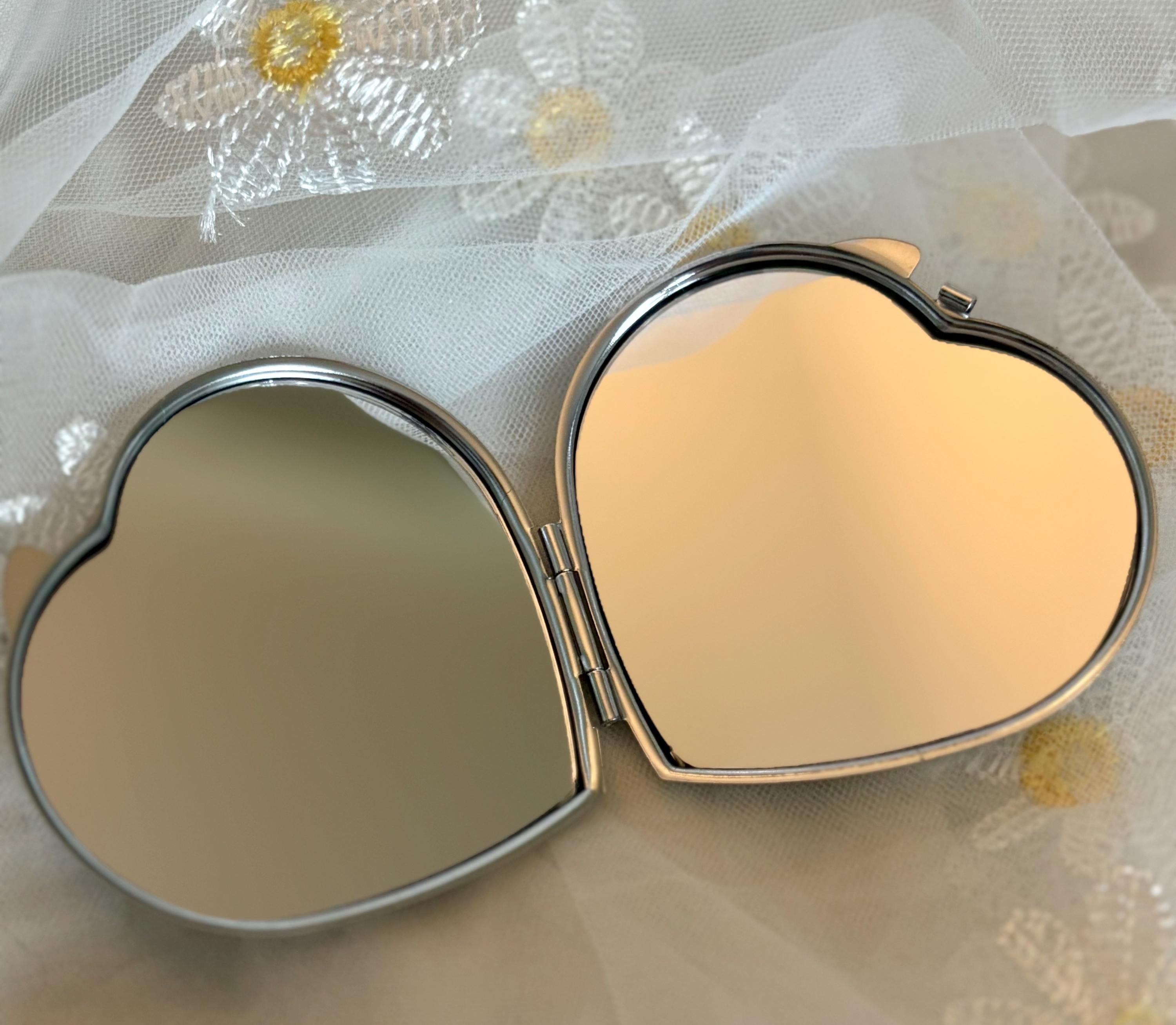 Bride Compact Mirror: White Heart Keepsake with Rhinestone Detail