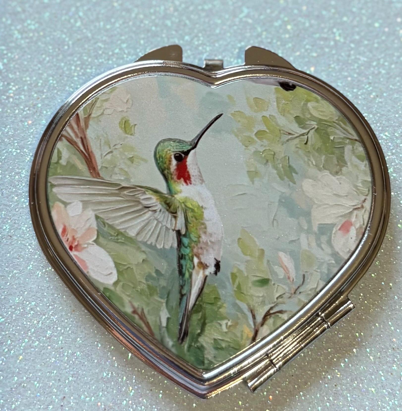 Hummingbird Heart Compact Mirror: Bridal Party Gift