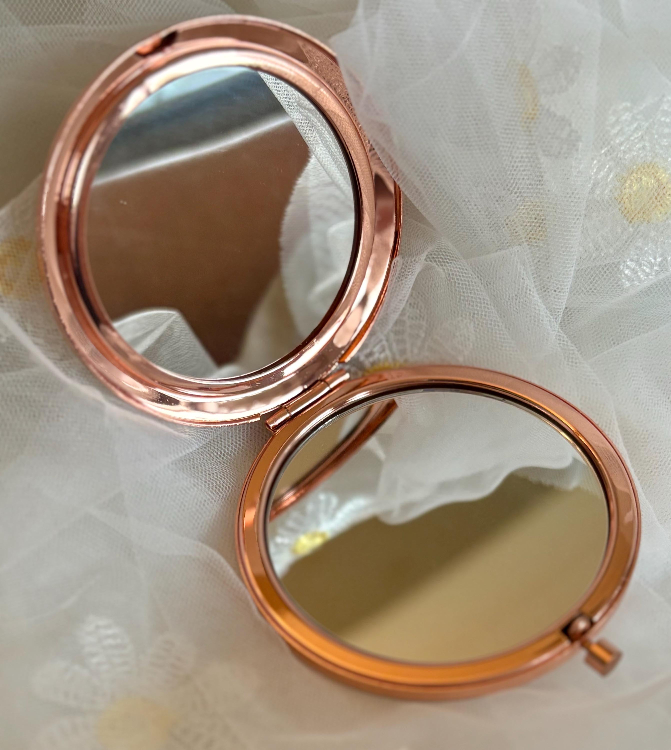 Rose Gold Bridesmaid Compact Mirror: Rhinestone Detail Bridal Gift