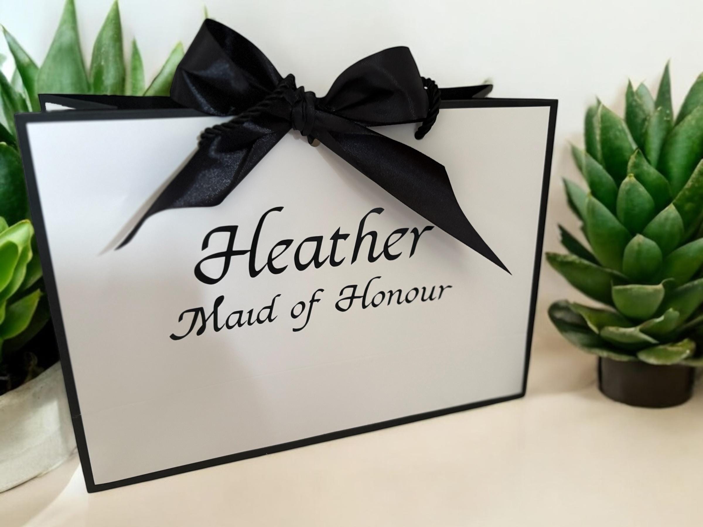 Personalised Black & White Gift Bag - Bridal Party Wedding Favour with Ribbon