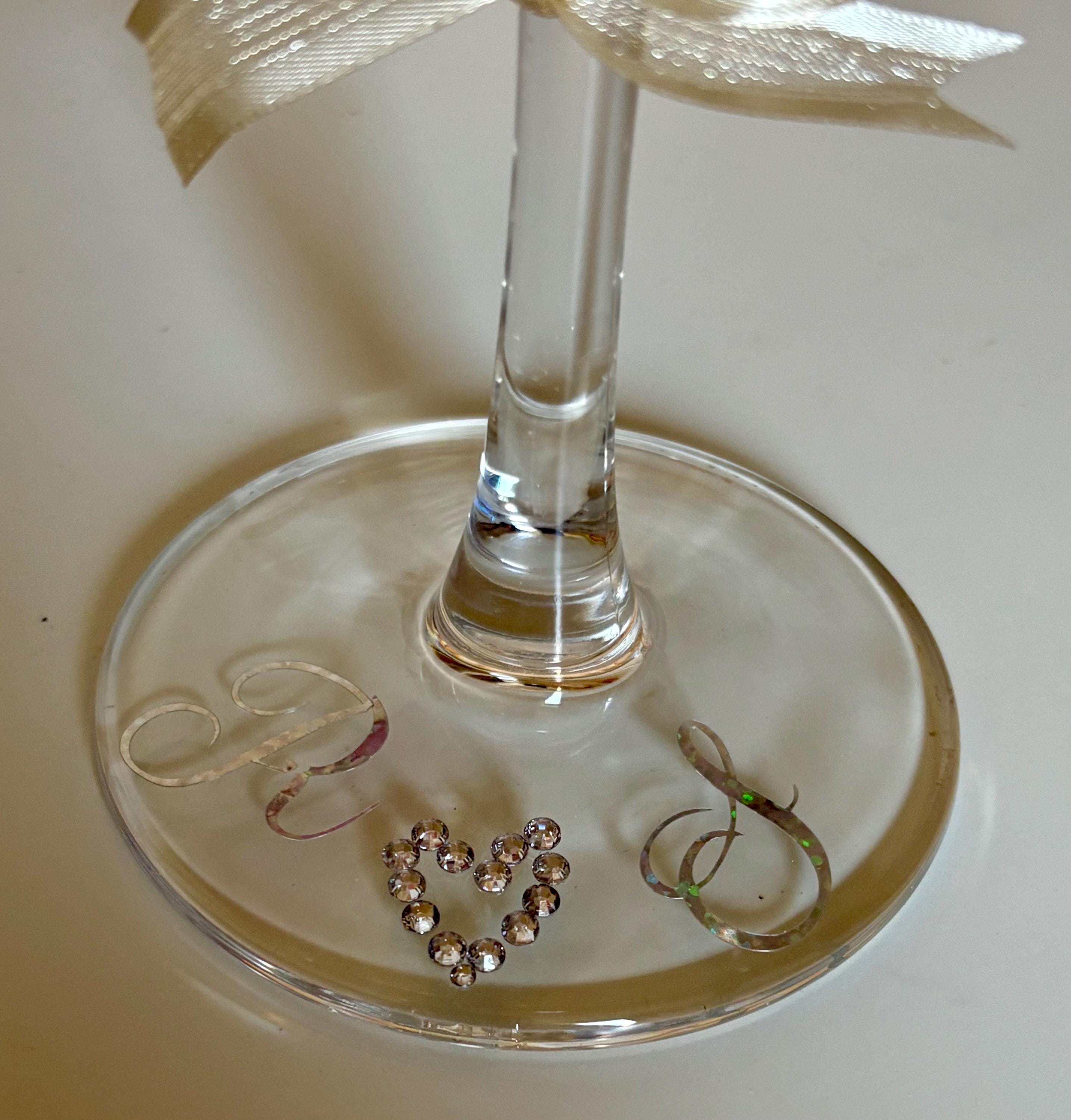 Personalised Rhinestone Champagne Glass - Custom Name with Bow & Heart Bridal Gift
