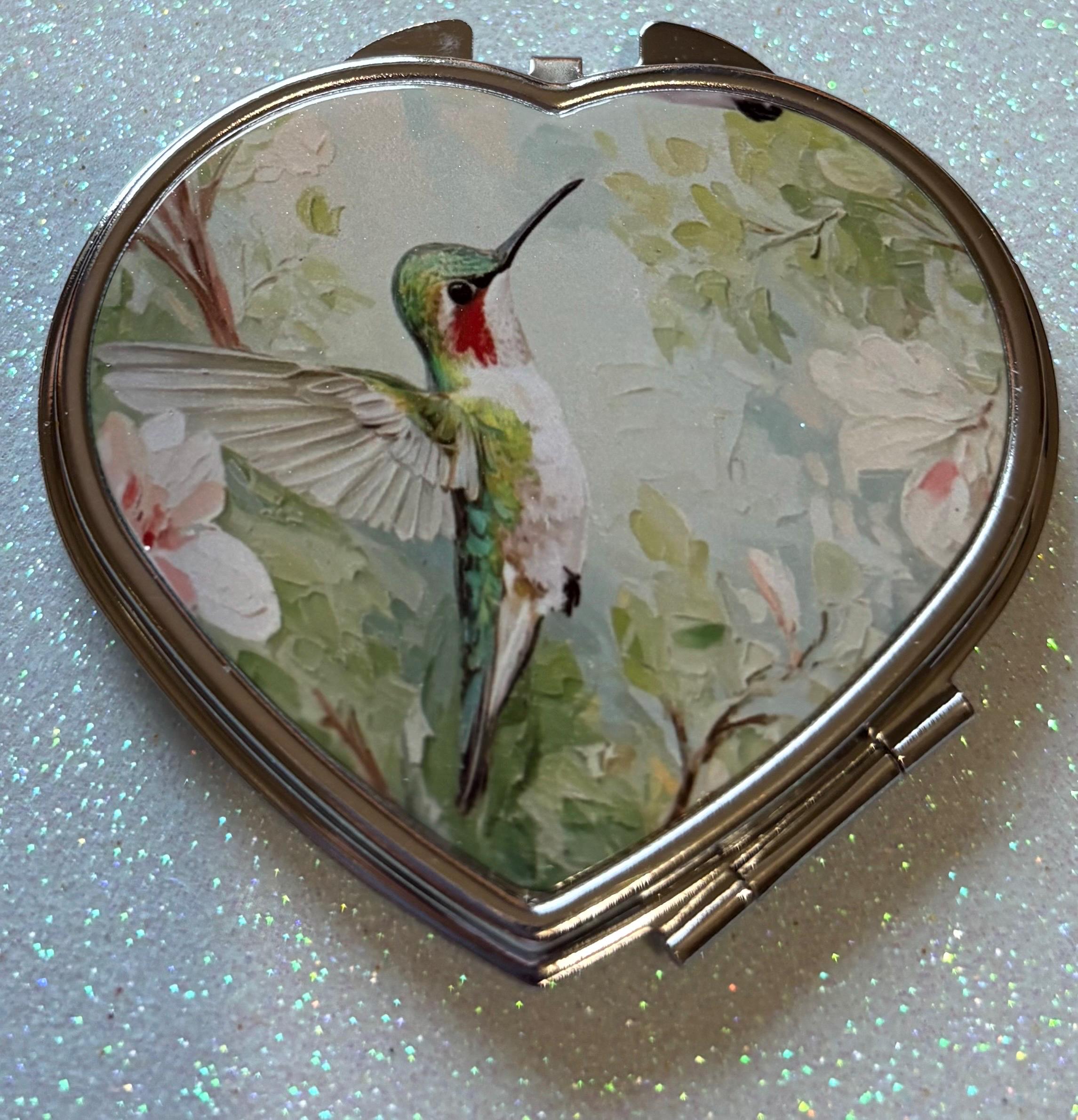 Hummingbird Heart Compact Mirror: Bridal Party Gift