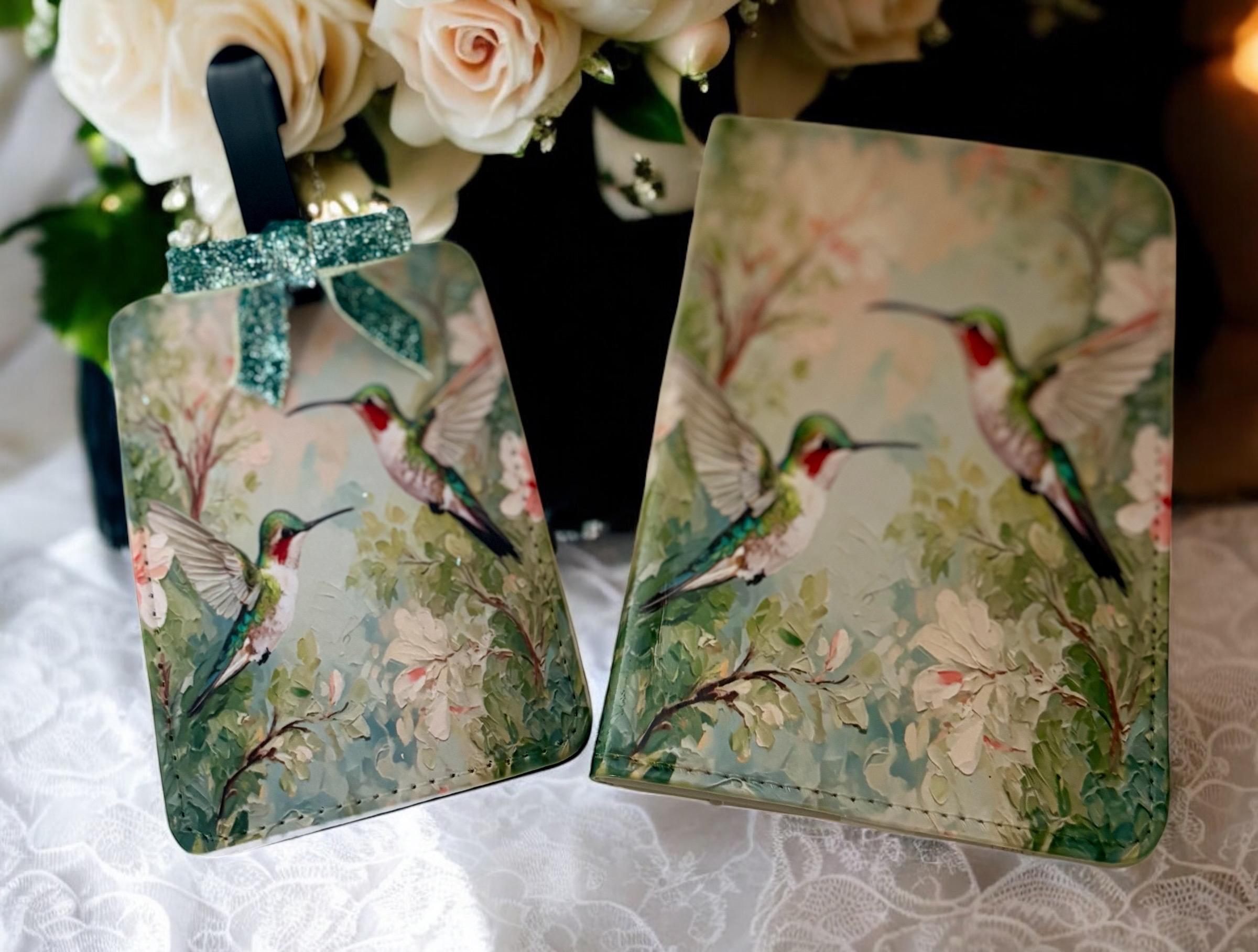 Hummingbird Passport Holder & Luggage Tag Set: Faux Leather Travel Accessories