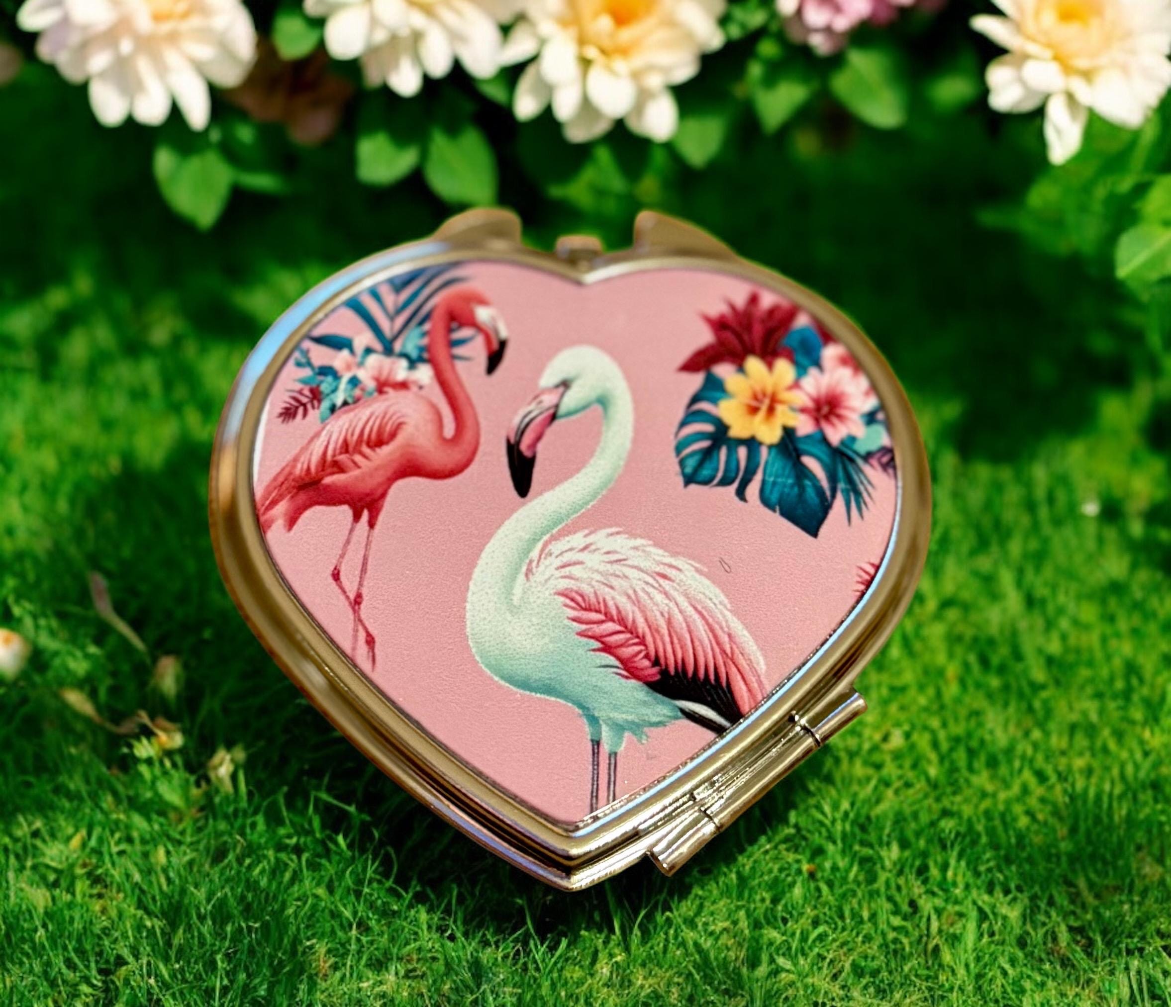 Flamingo Heart Compact Mirror: Bridal Party Gift