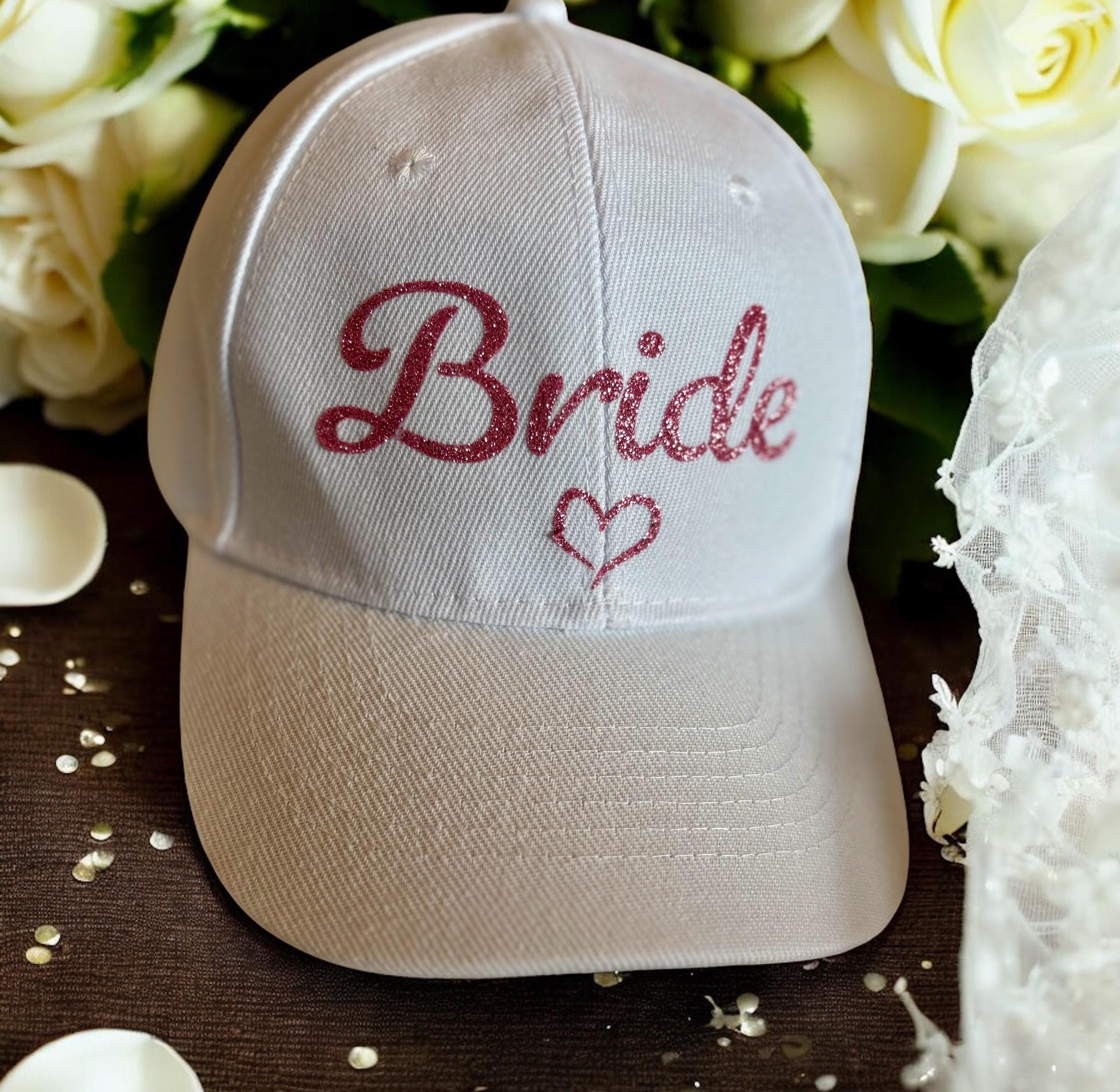 White Bride Cap - Glitter Script with Heart/ Hen Party & Wedding Accessory