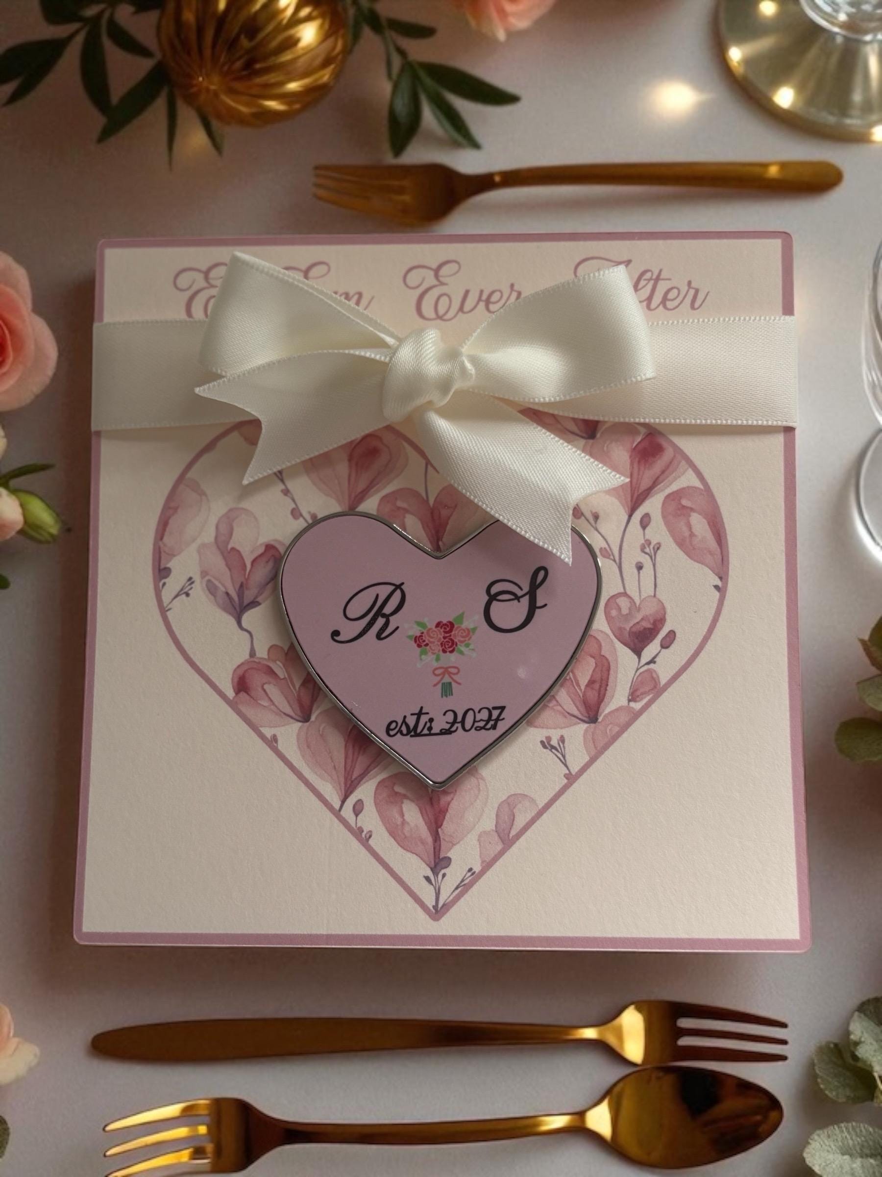 Personalised Wedding Favour Fridge Magnet - Heart Shaped Steel Keepsake Gift