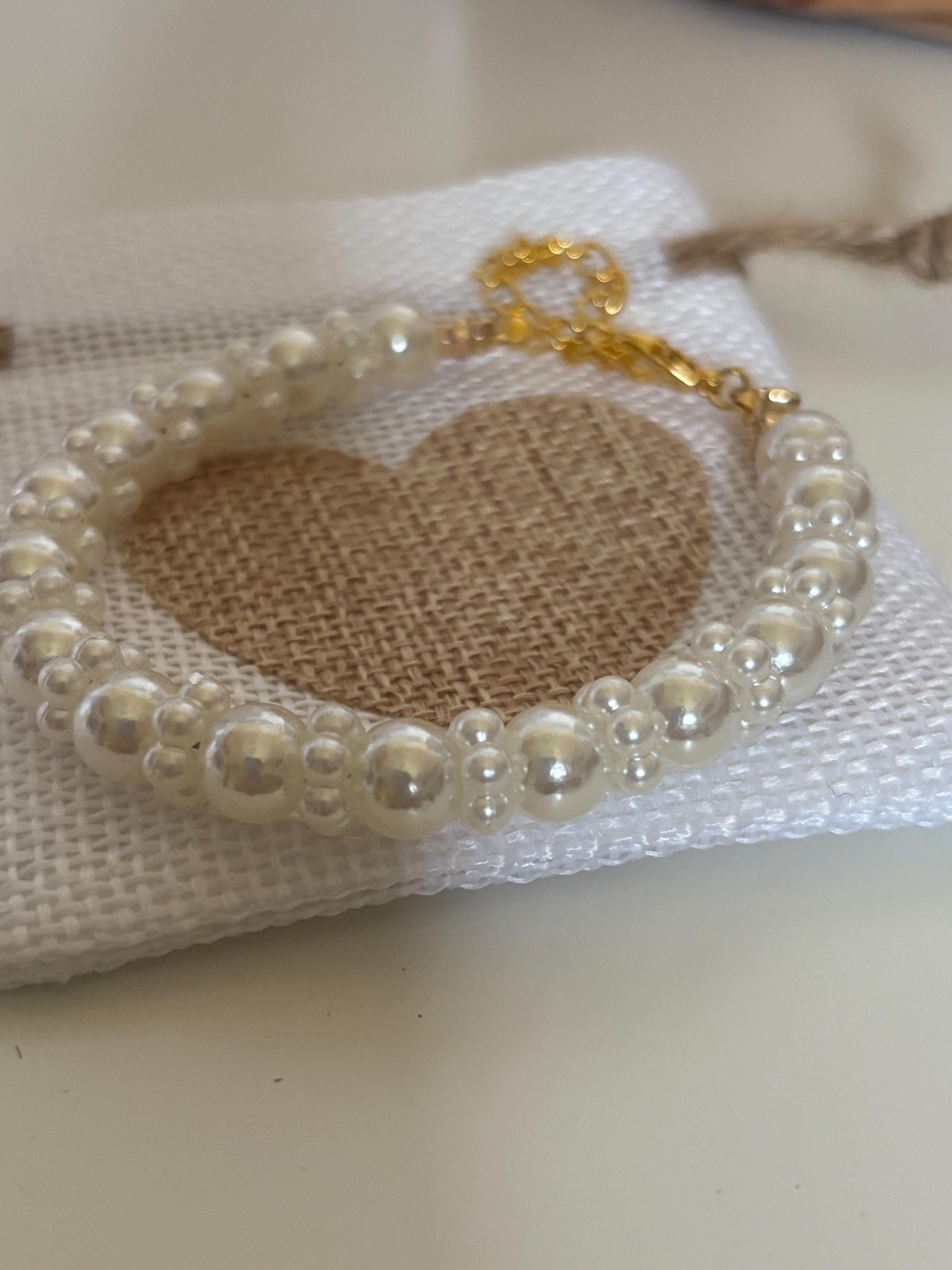 Handmade Pearl Beaded Bridal Bracelet with Flower Accents