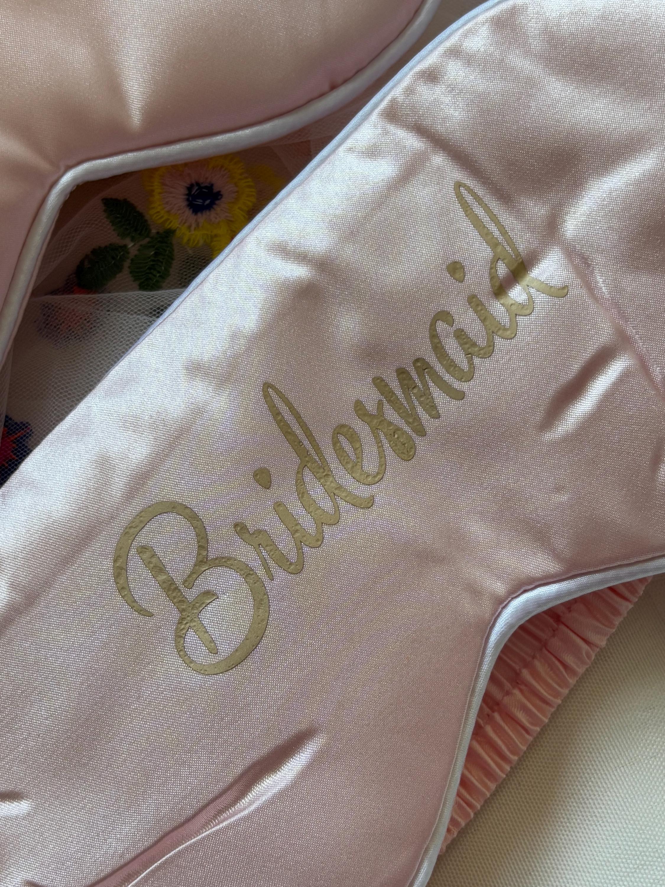 Pink Satin Bridesmaid Sleep Mask - Gold Lettering Bridal Party Gift