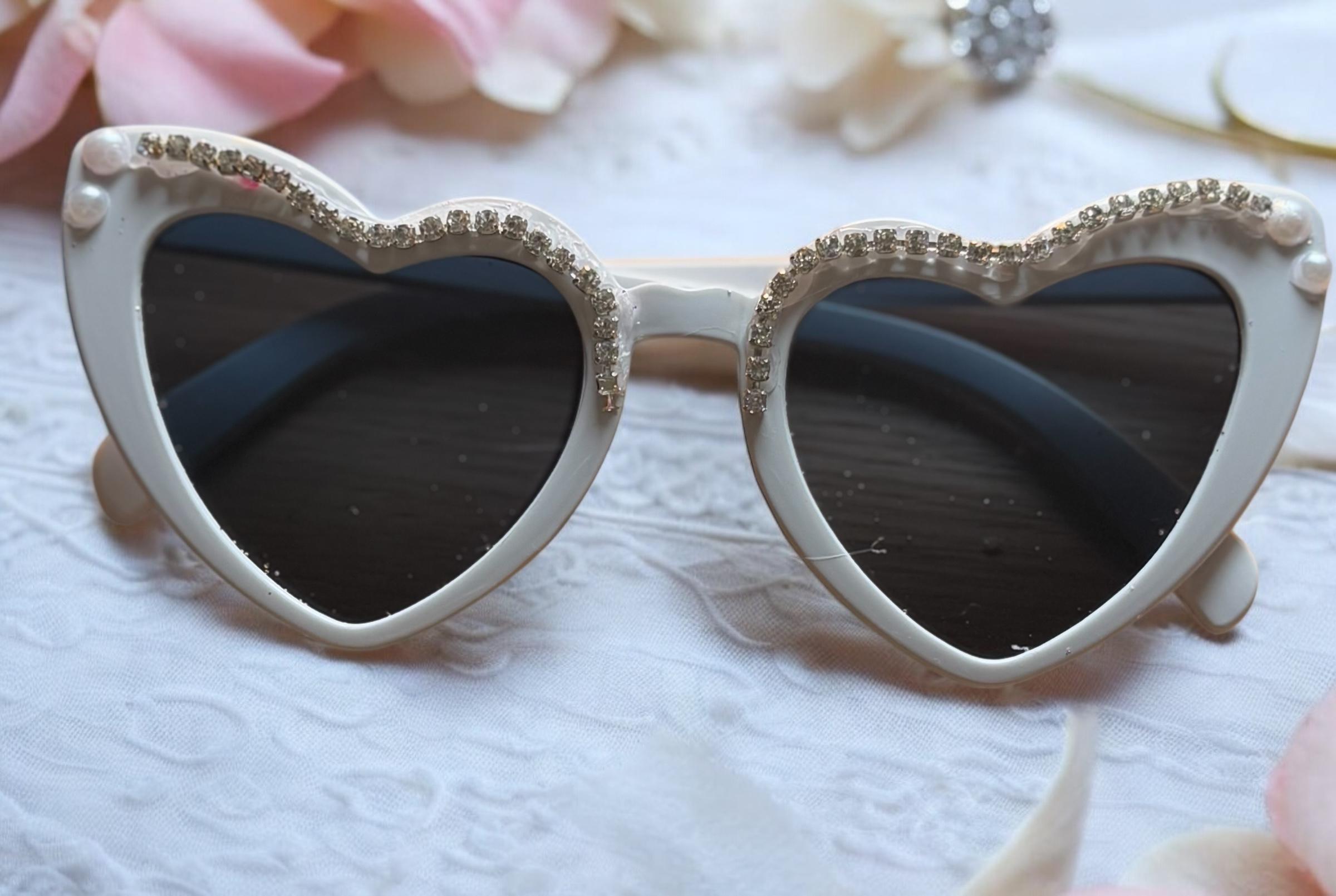 Custom Bride Heart Sunglasses: Pearl Rhinestone Bridal Party
