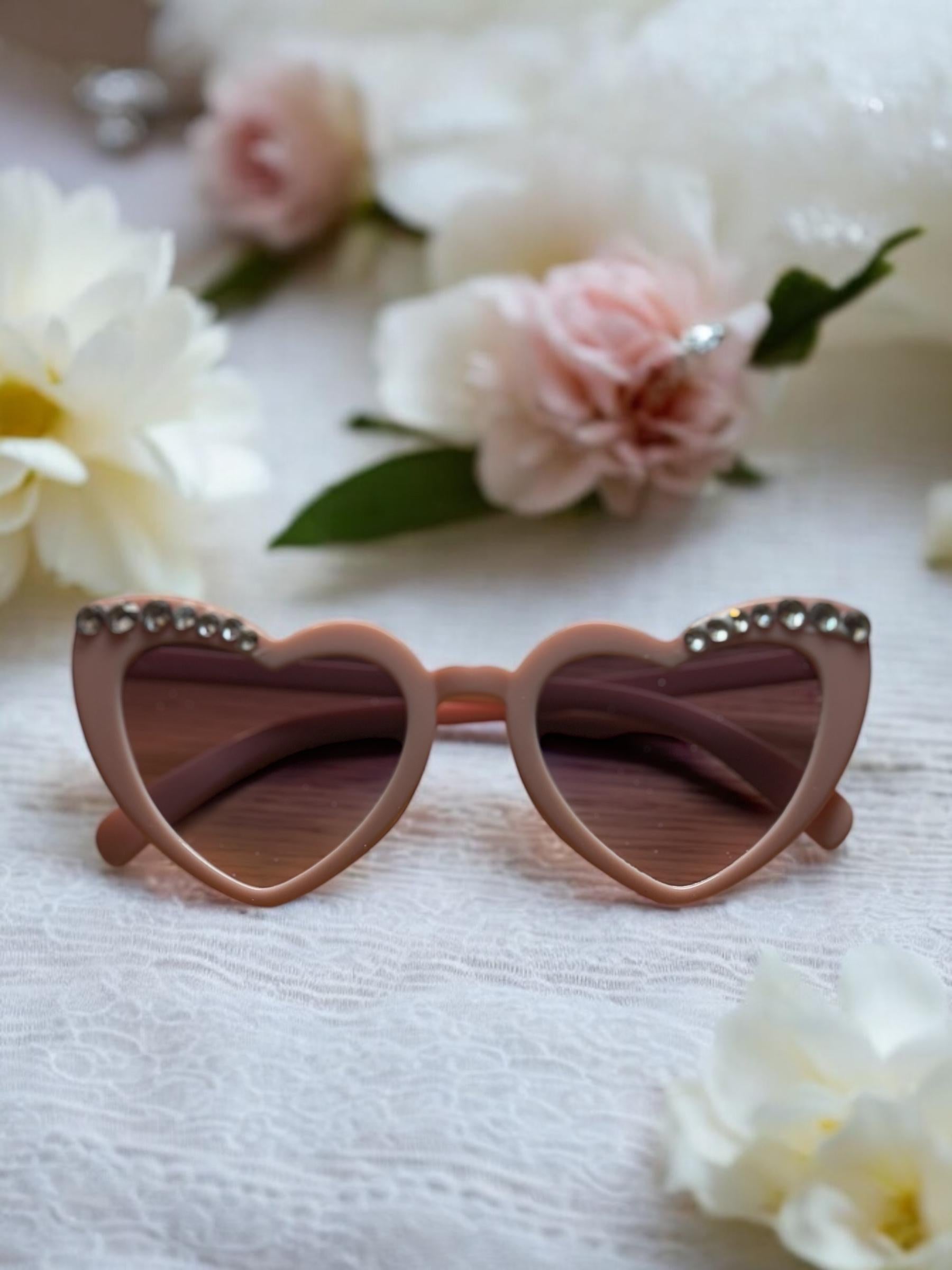 Custom Bride Heart Sunglasses: Pearl Rhinestone Bridal Party