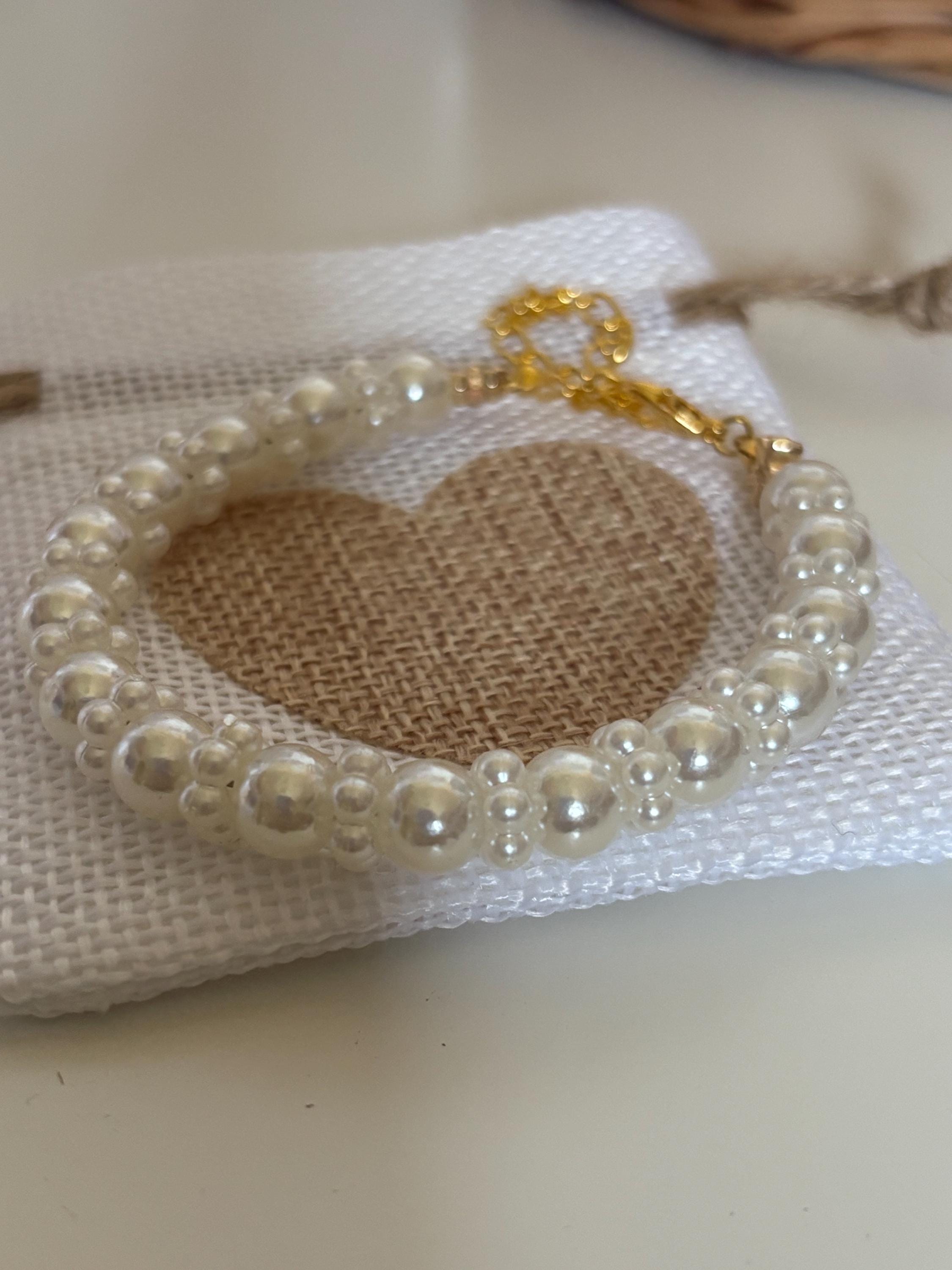 Handmade Pearl Beaded Bridal Bracelet with Flower Accents