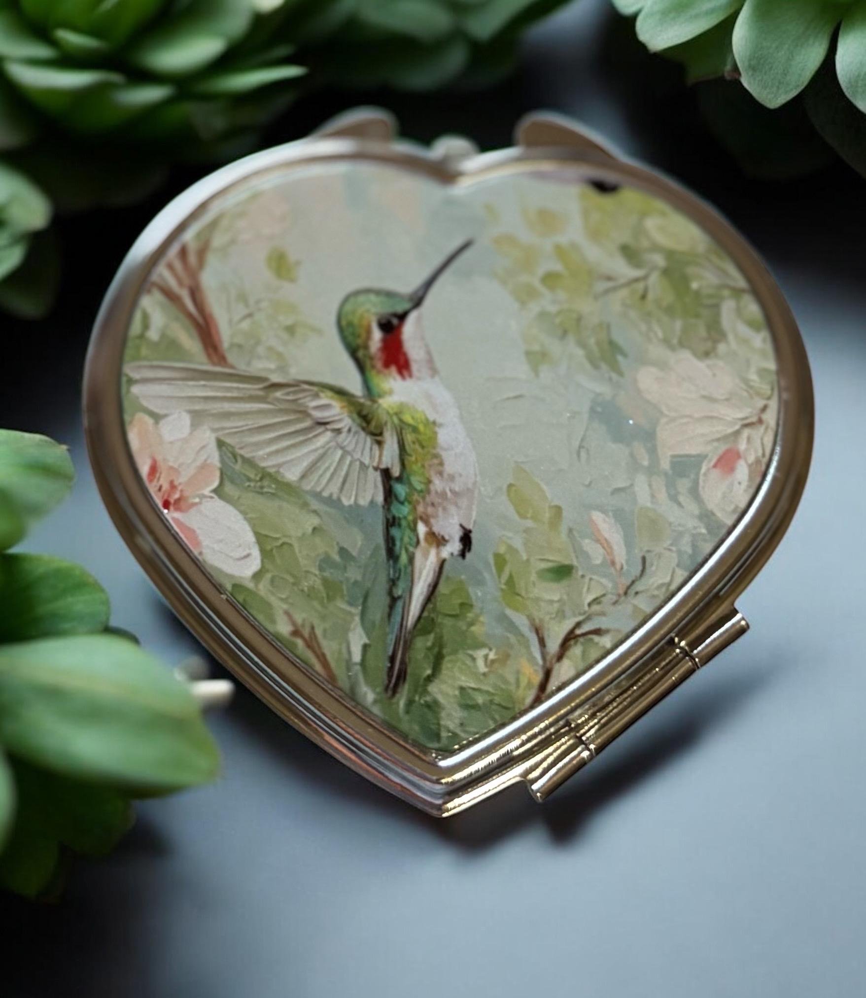 Hummingbird Heart Compact Mirror: Bridal Party Gift