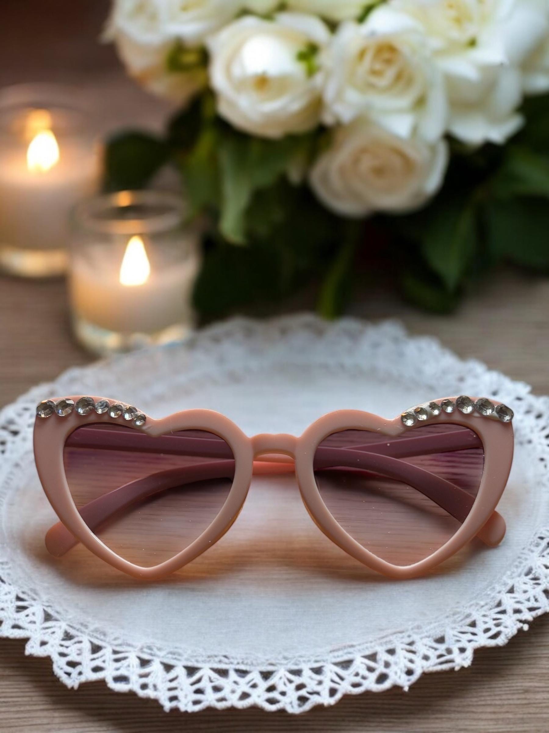 Custom Bride Heart Sunglasses: Pearl Rhinestone Bridal Party