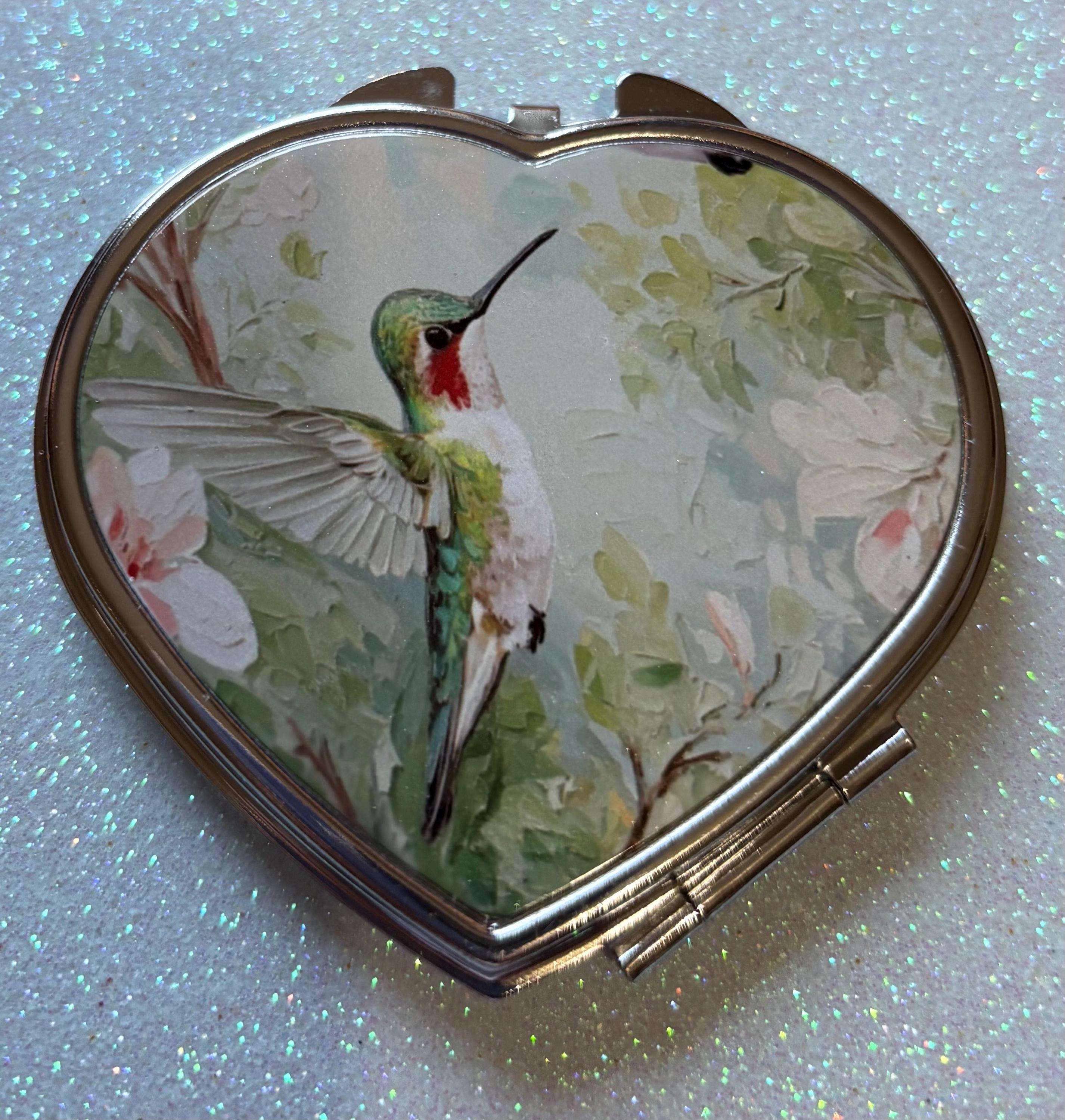 Hummingbird Heart Compact Mirror: Bridal Party Gift