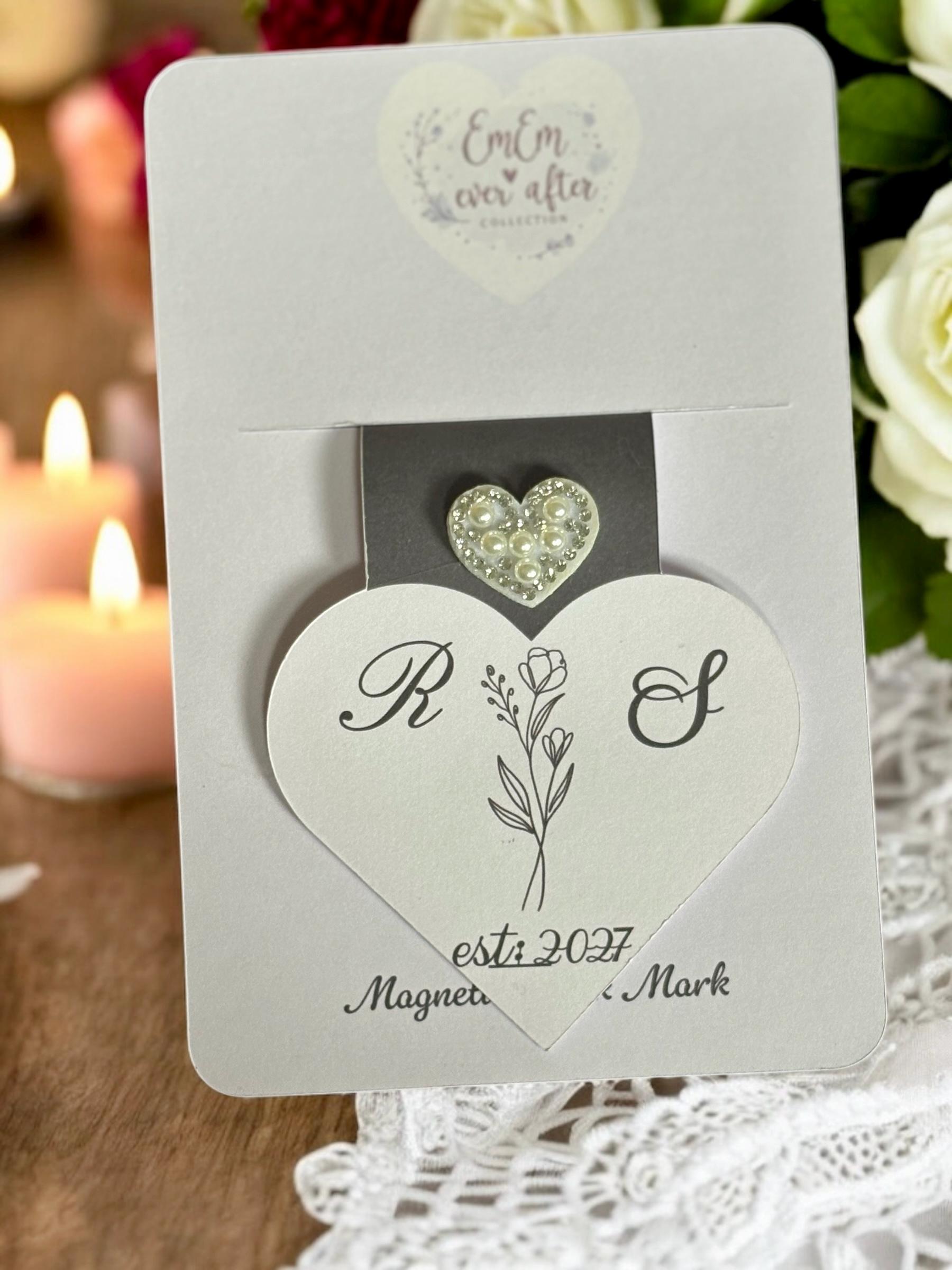 Personalised Wedding Magnetic Bookmark - Heart Initials Bridal Shower Favour