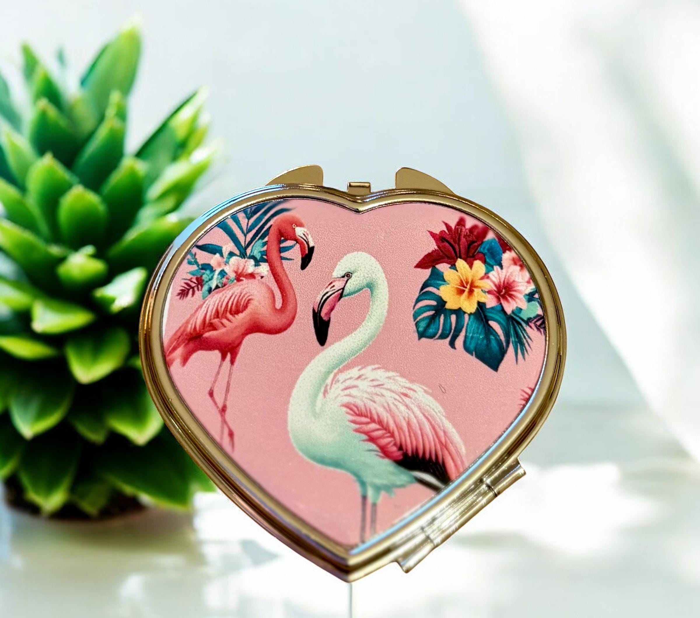 Flamingo Heart Compact Mirror: Bridal Party Gift