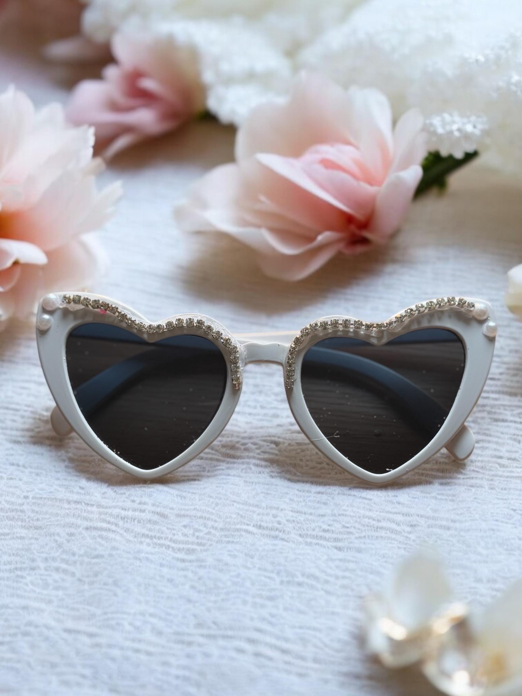 Custom Bride Heart Sunglasses: Pearl Rhinestone Bridal Party