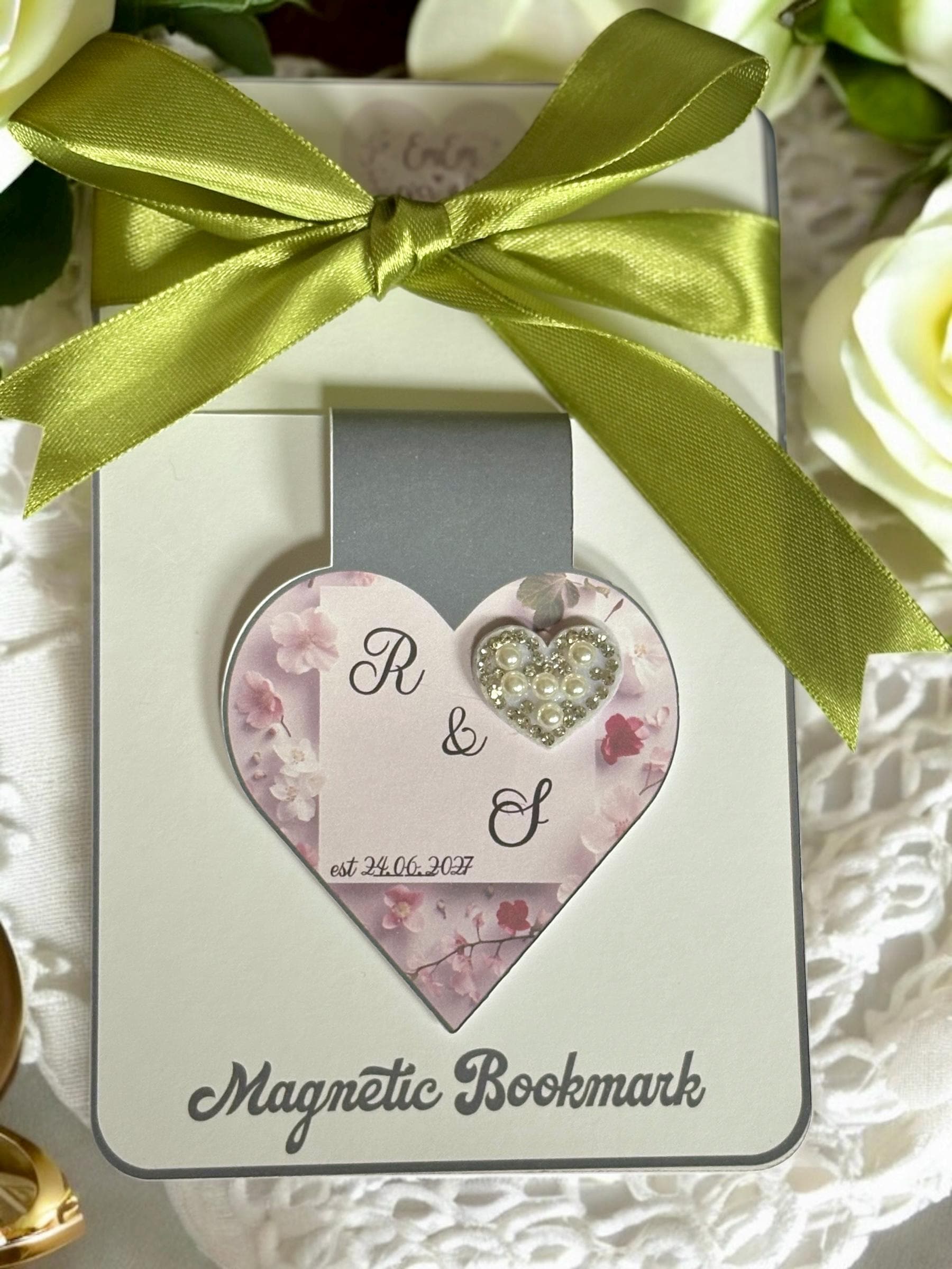 Personalised Wedding Magnetic Bookmark - Heart Initials Bridal Shower Favour