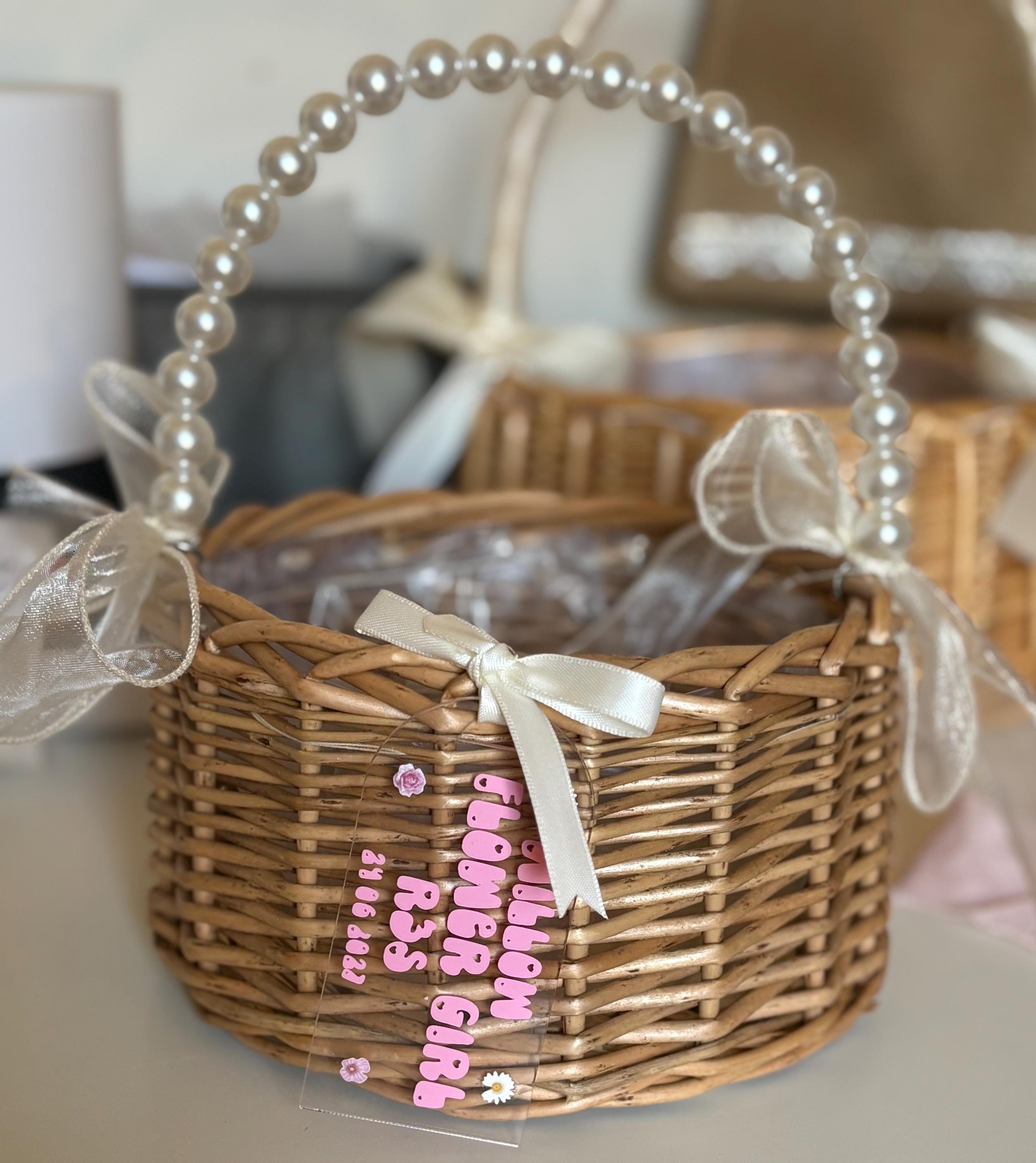Elegant Flower Girl Basket with Ribbons- Wedding Aisle Decor, Classic Ceremony Accessory