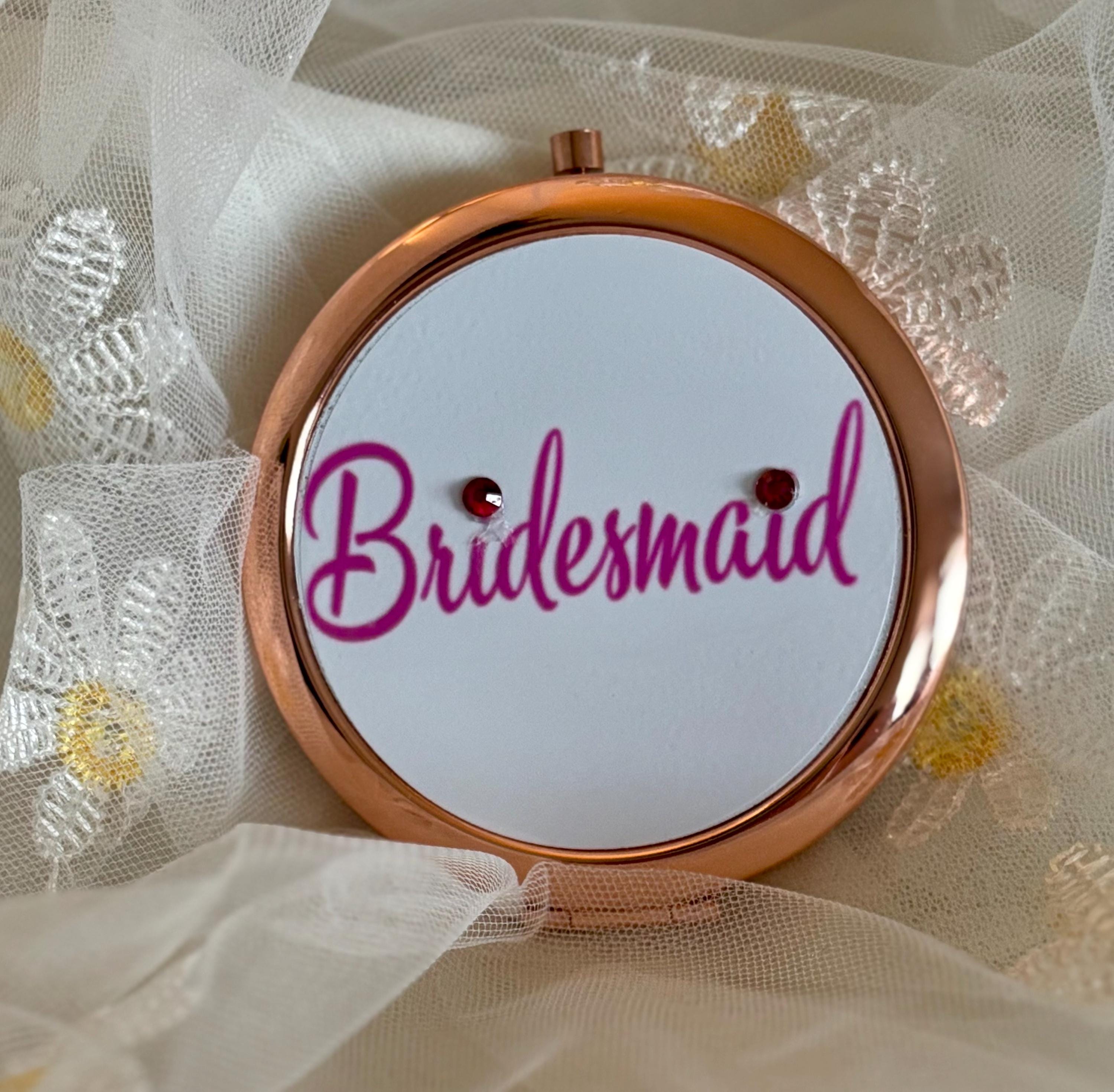 Rose Gold Bridesmaid Compact Mirror: Rhinestone Detail Bridal Gift