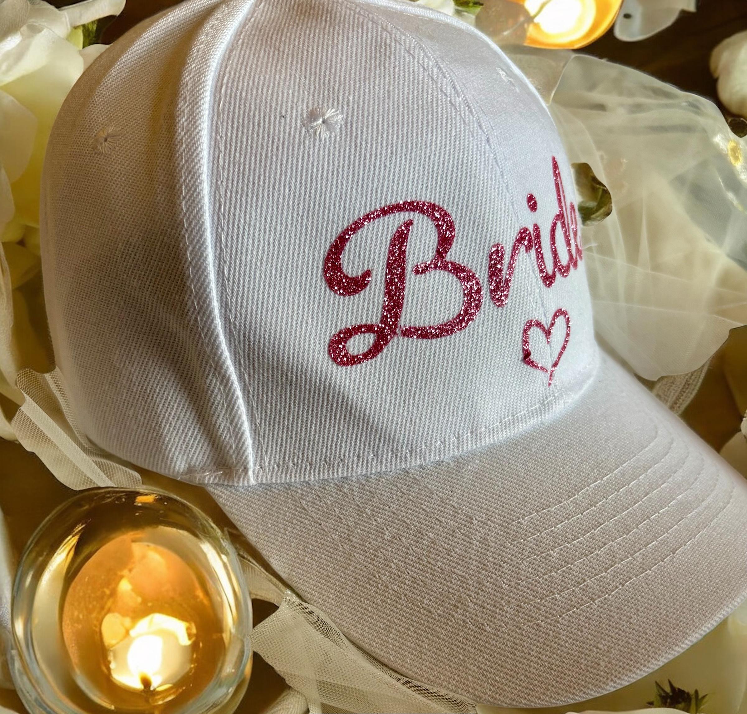 White Bride Cap - Glitter Script with Heart/ Hen Party & Wedding Accessory