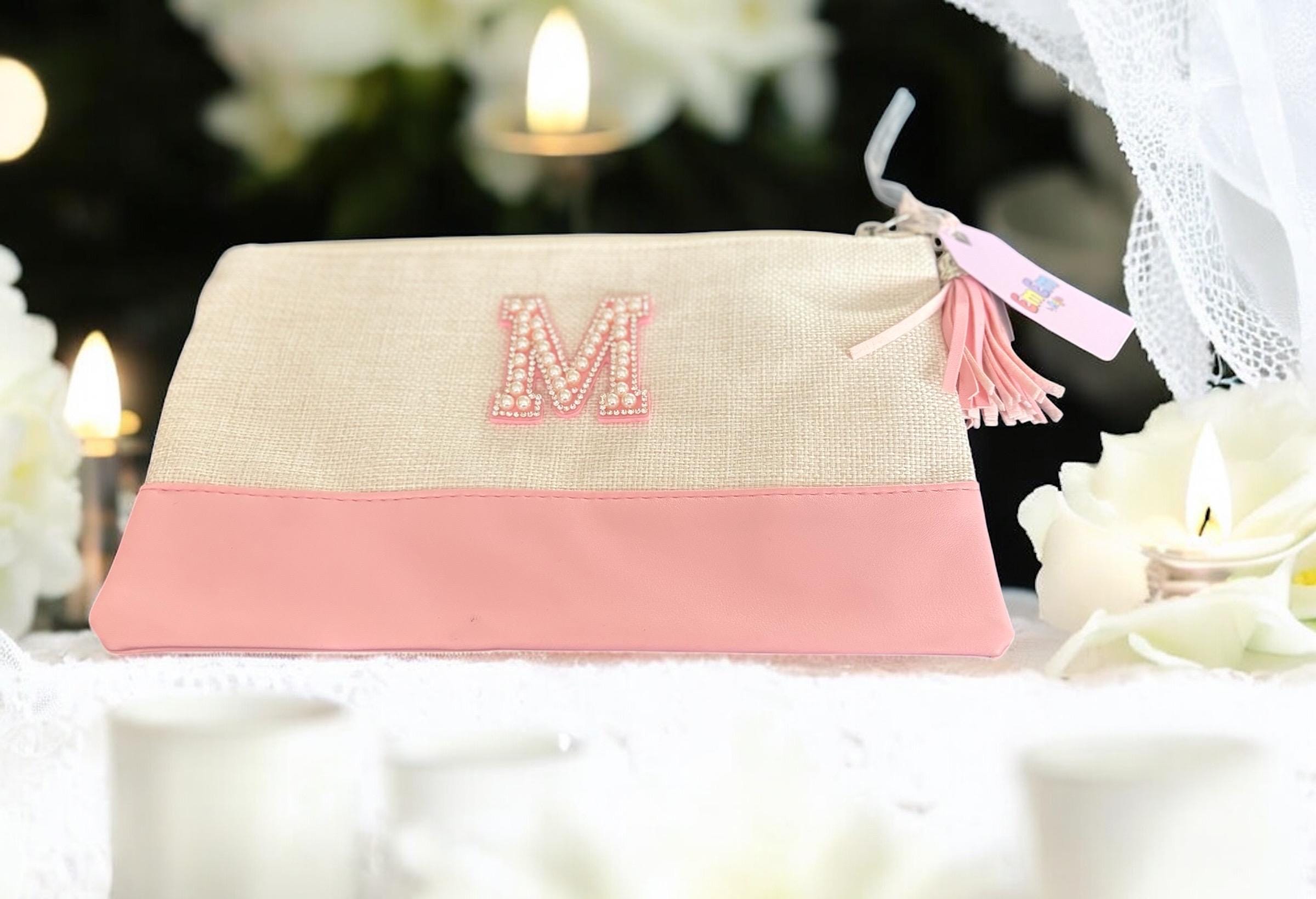 Personalised Rhinestone Initial Makeup Bag - Bridal Party & Bridesmaid Gift