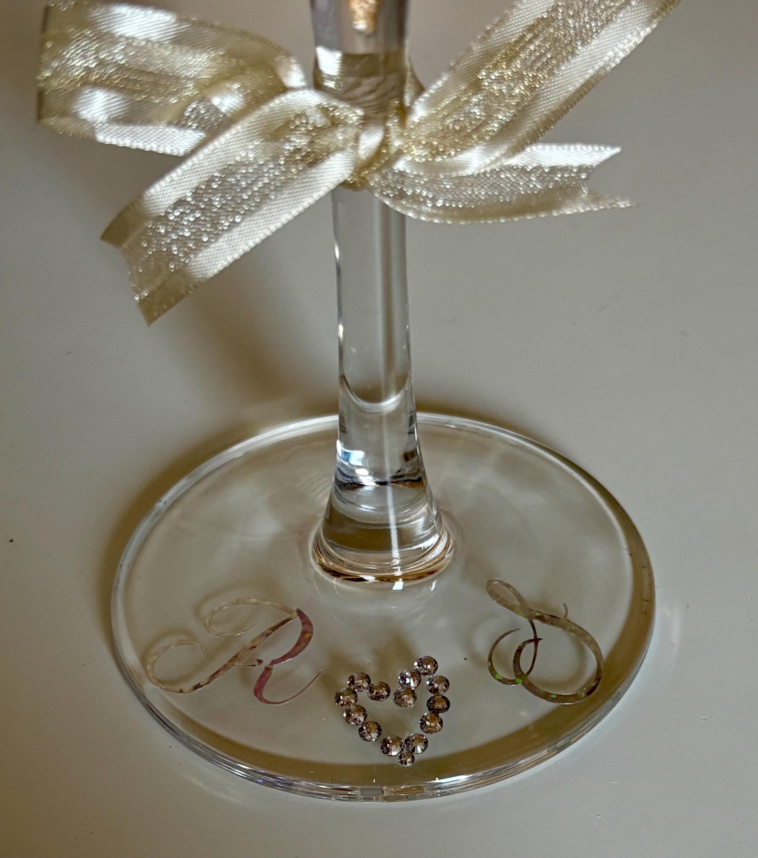 Personalised Rhinestone Champagne Glass - Custom Name with Bow & Heart Bridal Gift