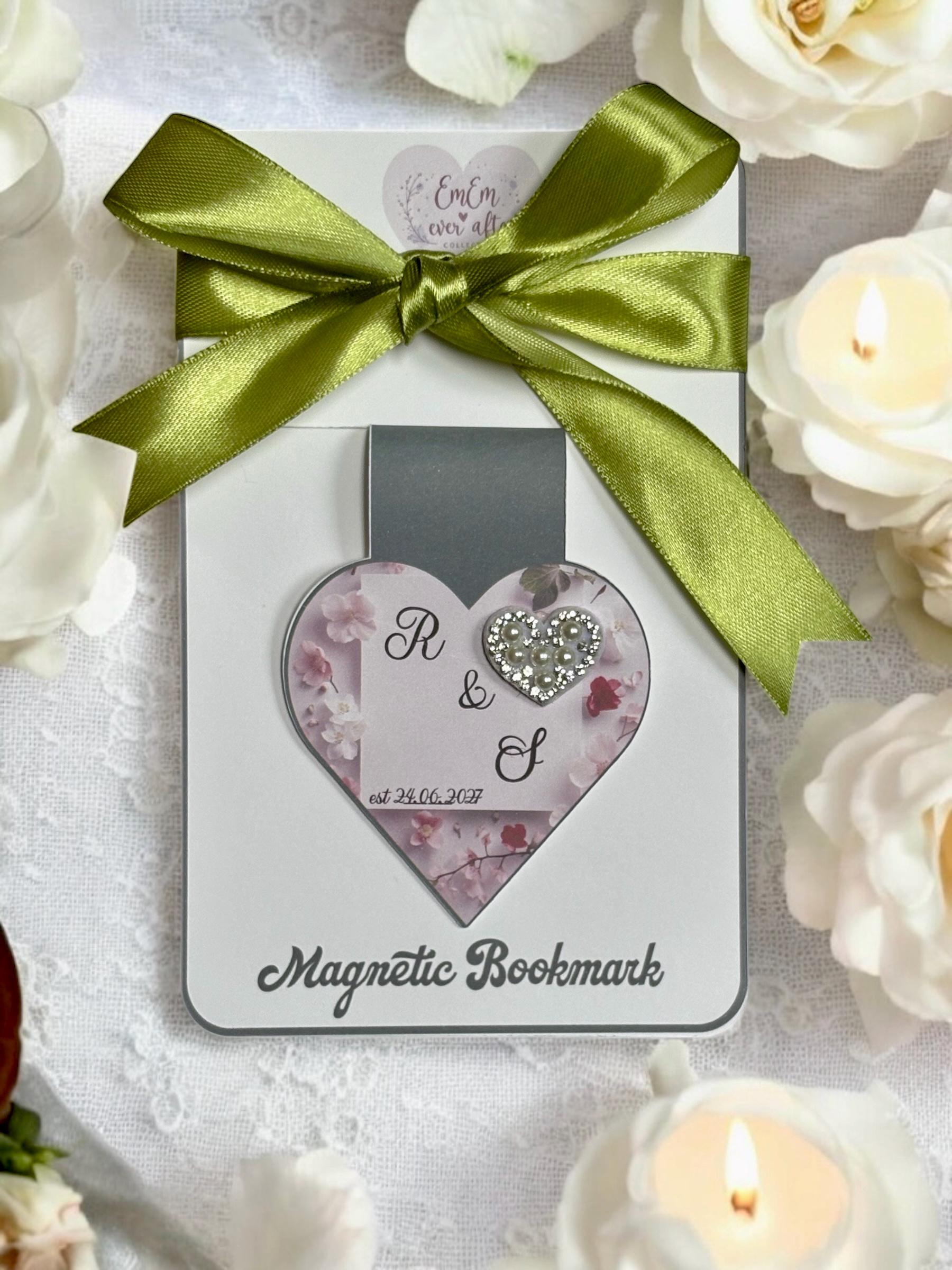 Personalised Wedding Magnetic Bookmark - Heart Initials Bridal Shower Favour