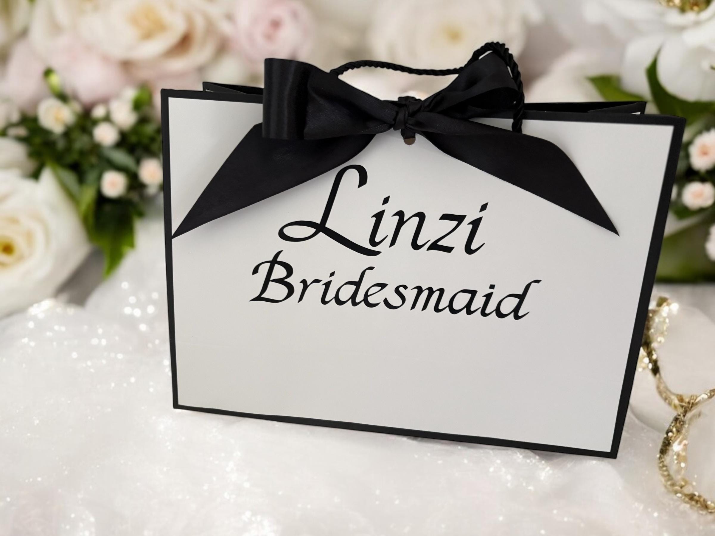 Personalised Black & White Gift Bag - Bridal Party Wedding Favour with Ribbon
