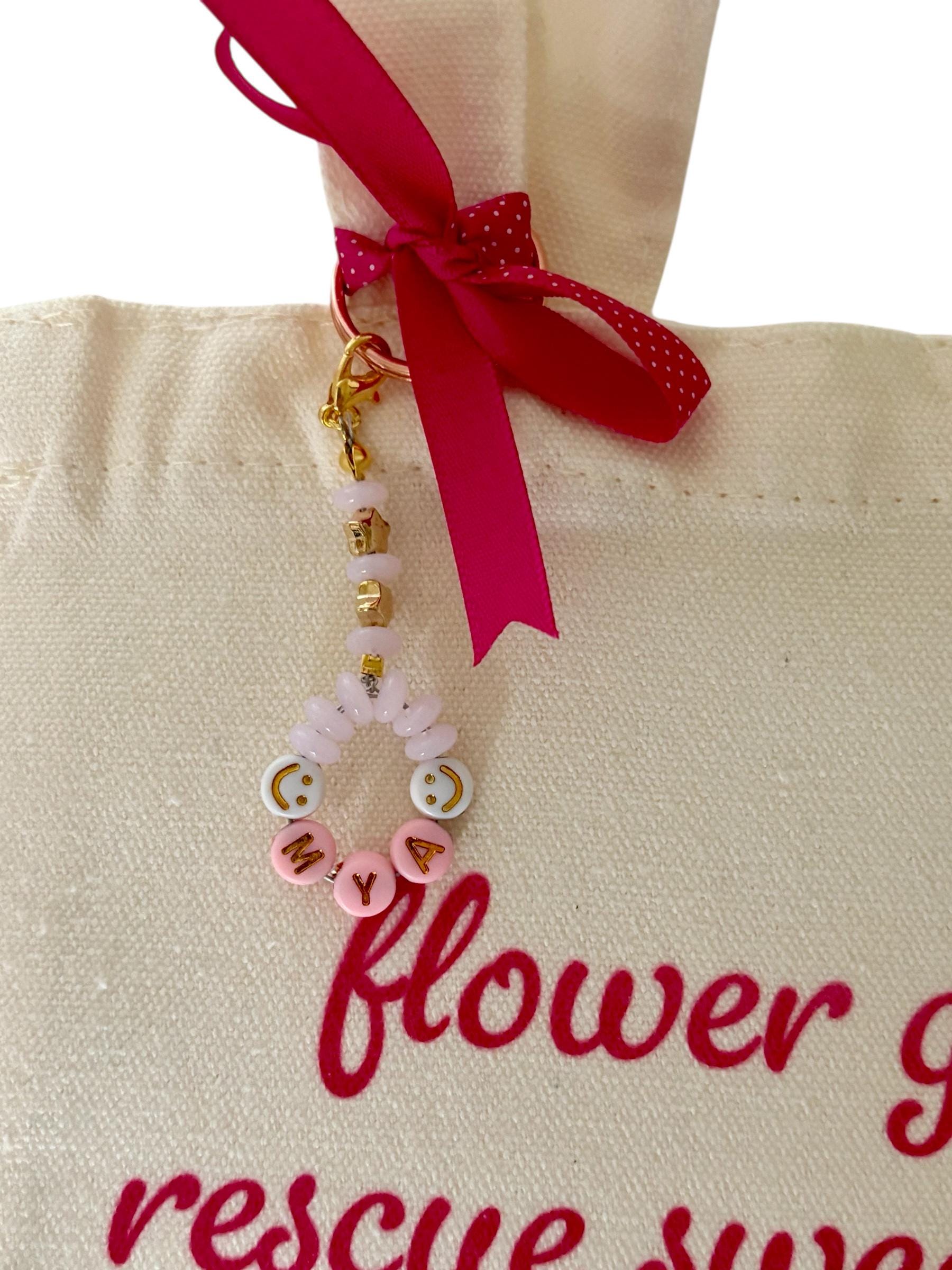 Personalised Flower Girl Sweet Rescue Bag - Pink Canvas Tote with Name Charm