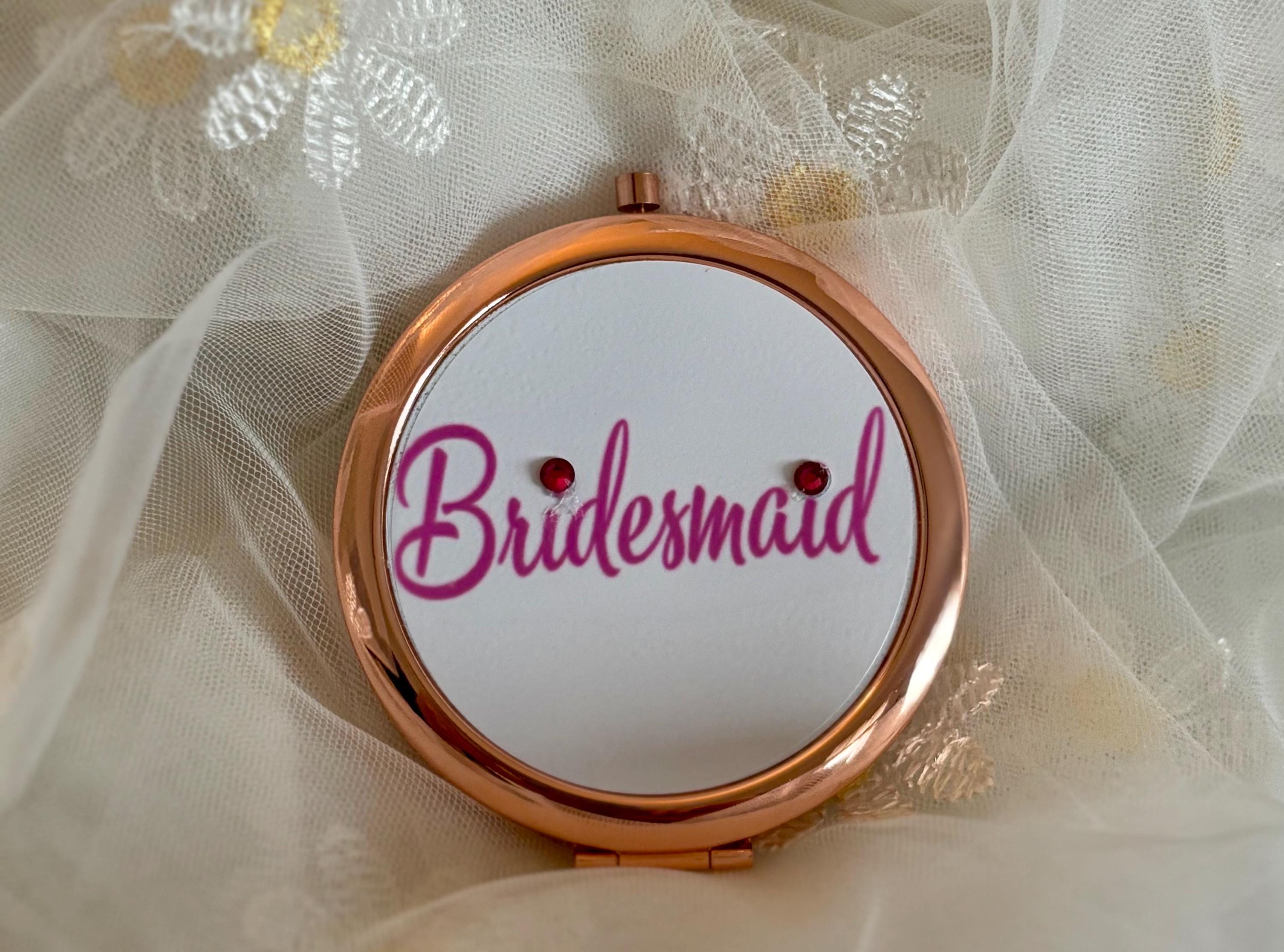 Rose Gold Bridesmaid Compact Mirror: Rhinestone Detail Bridal Gift