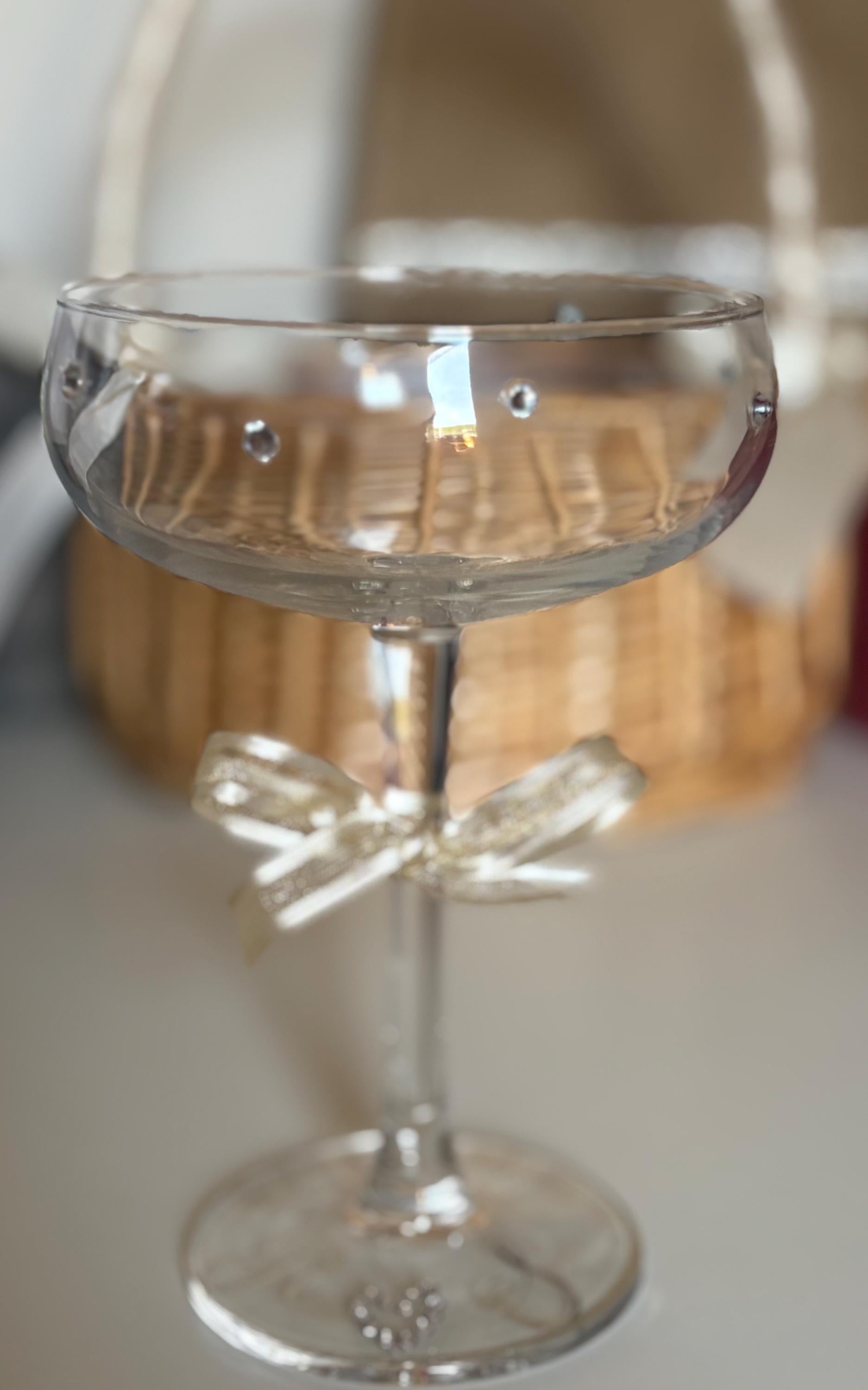 Personalised Rhinestone Champagne Glass - Custom Name with Bow & Heart Bridal Gift