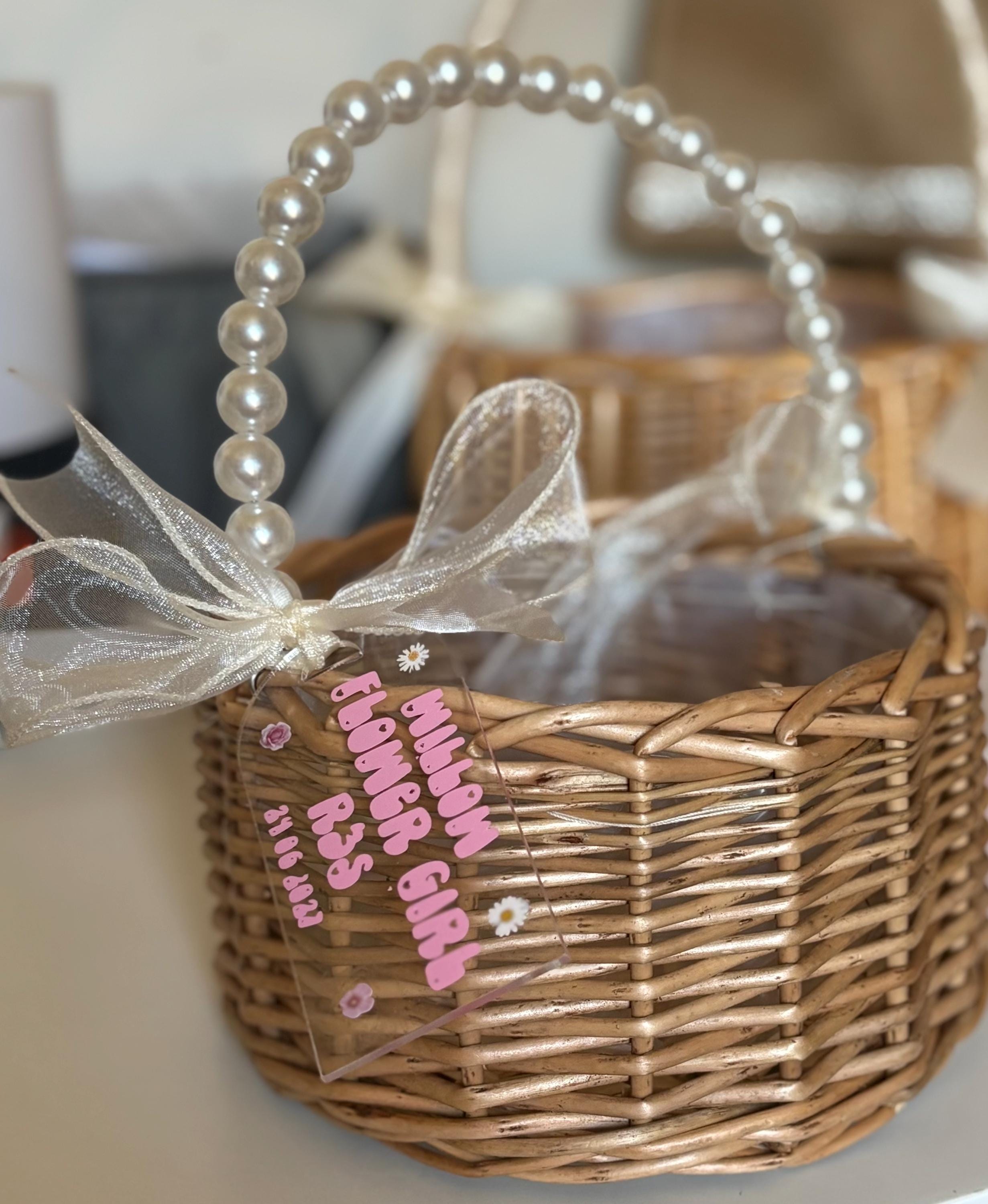 Elegant Flower Girl Basket with Ribbons- Wedding Aisle Decor, Classic Ceremony Accessory