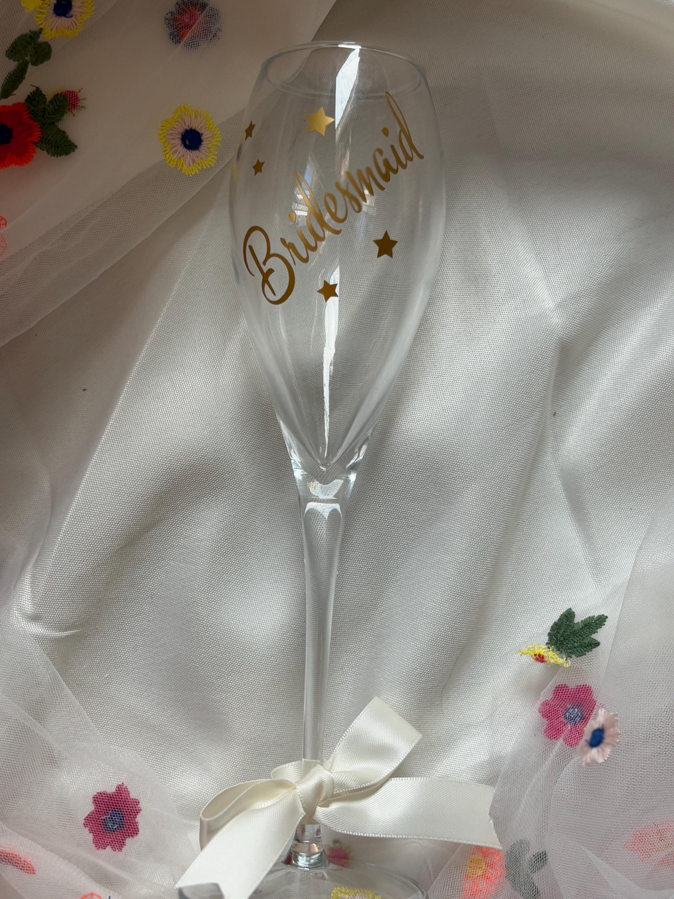 Personalised Champagne Glass with Pink Bow - Bridesmaid & Bridal Shower Gift