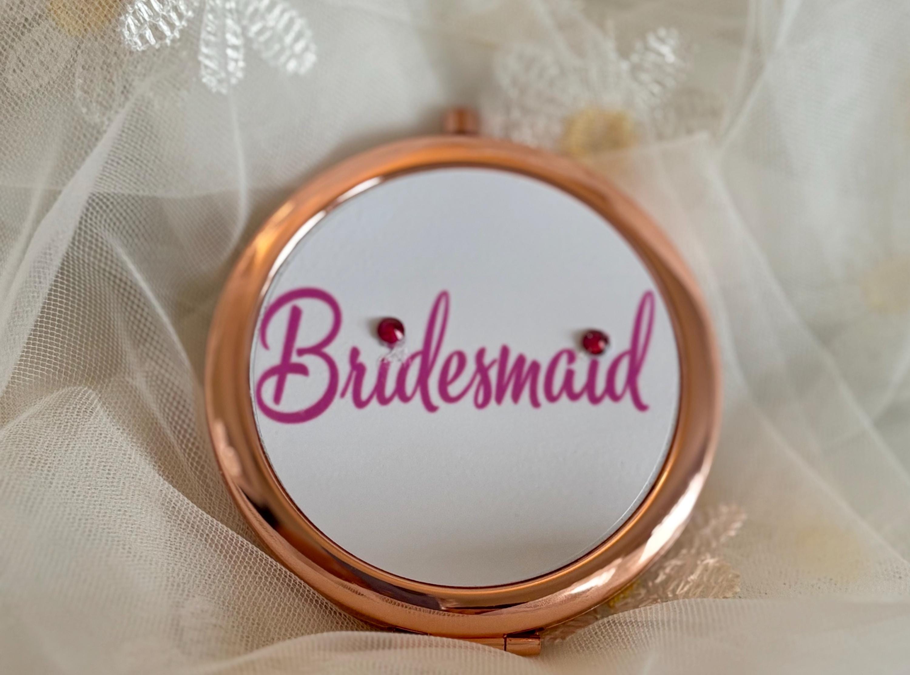 Rose Gold Bridesmaid Compact Mirror: Rhinestone Detail Bridal Gift