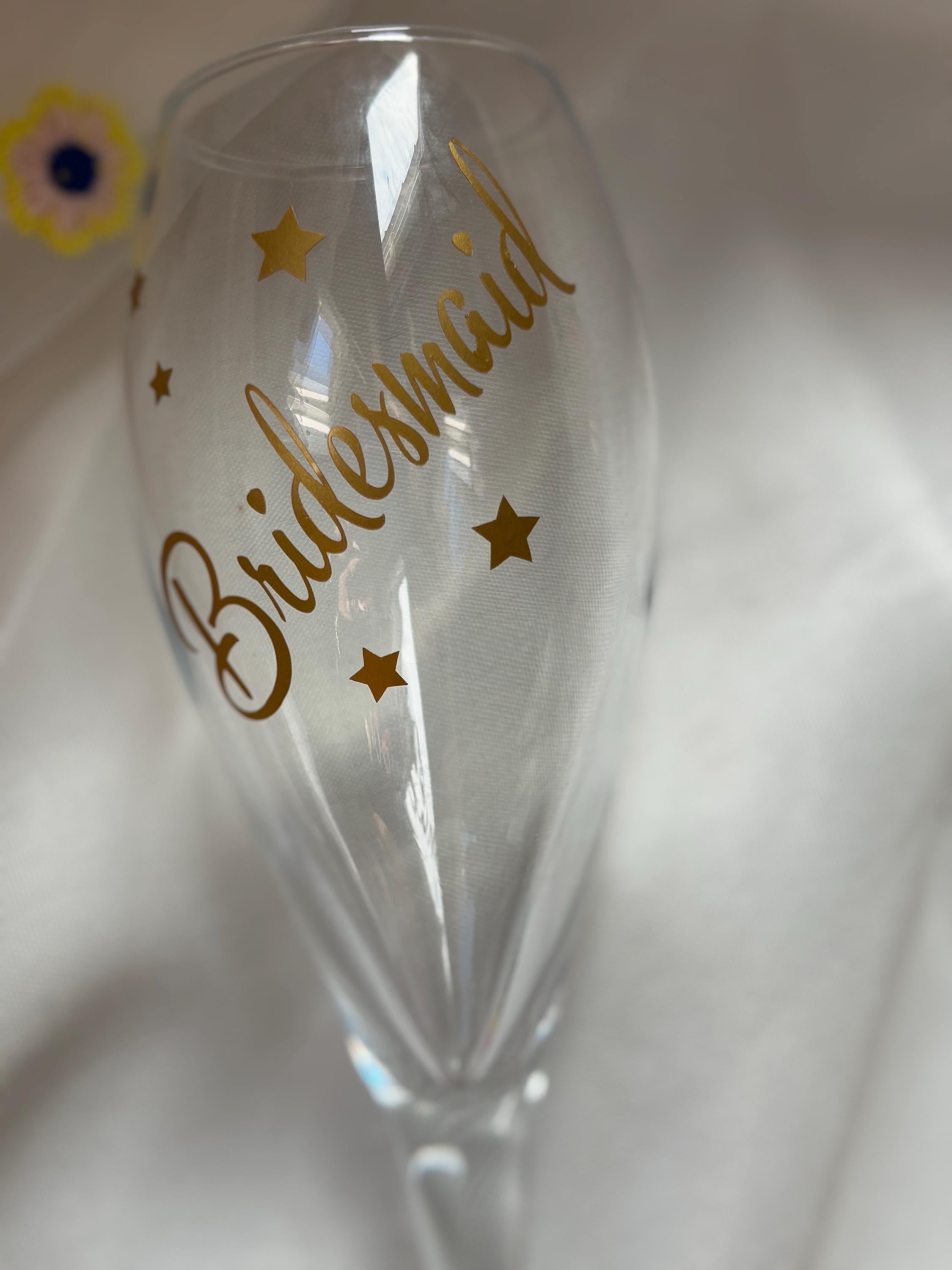 Personalised Champagne Glass with Pink Bow - Bridesmaid & Bridal Shower Gift