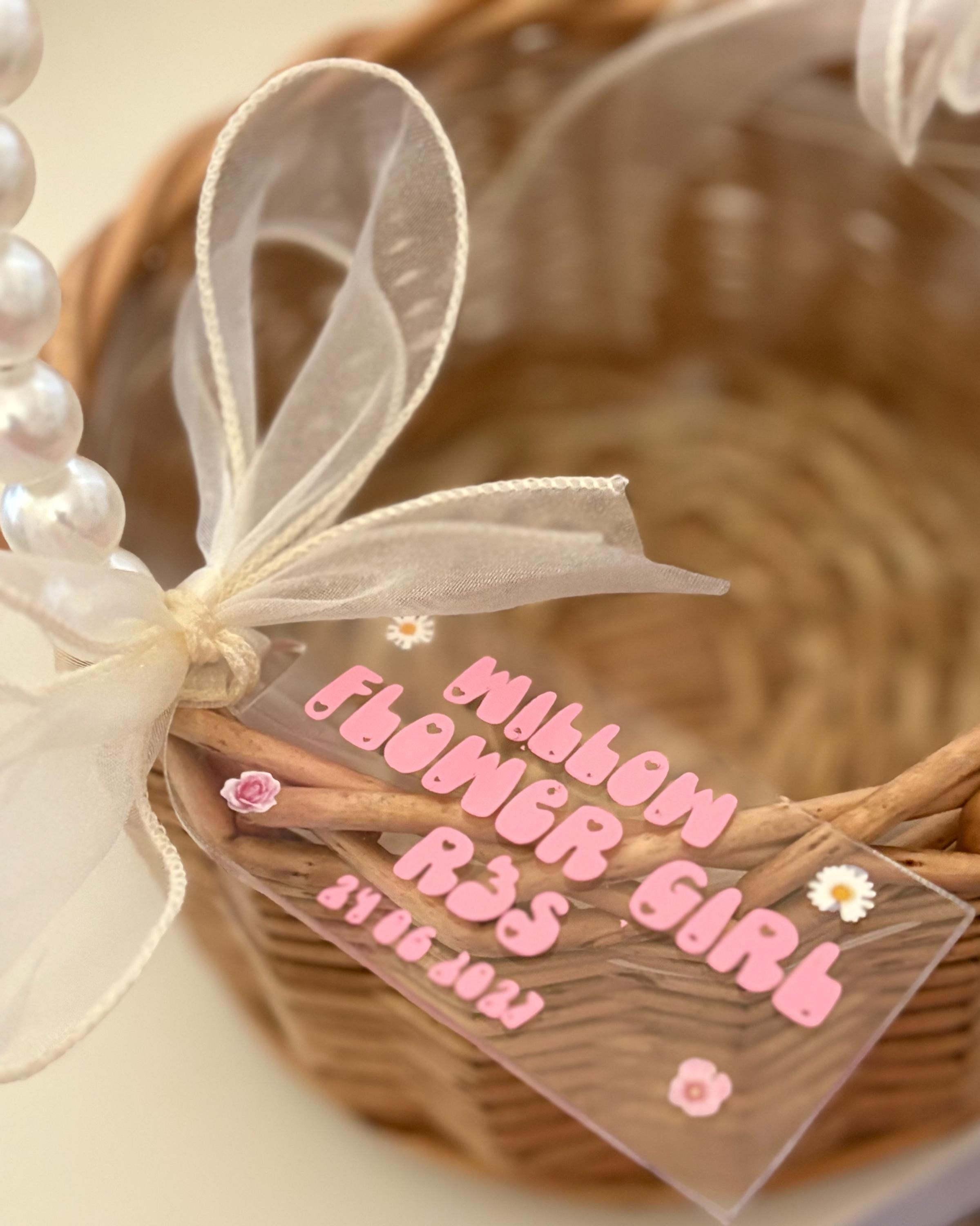 Flower Girl Basket with Ribbons - Wedding Aisle Petal Basket Ceremony Accessory