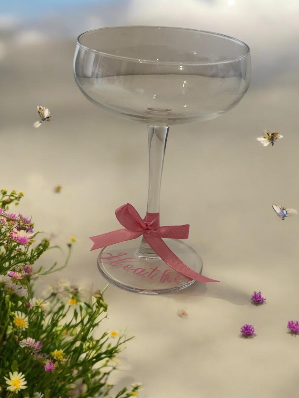 Personalised Rhinestone Champagne Glass - Custom Name with Bow & Heart Bridal Gift