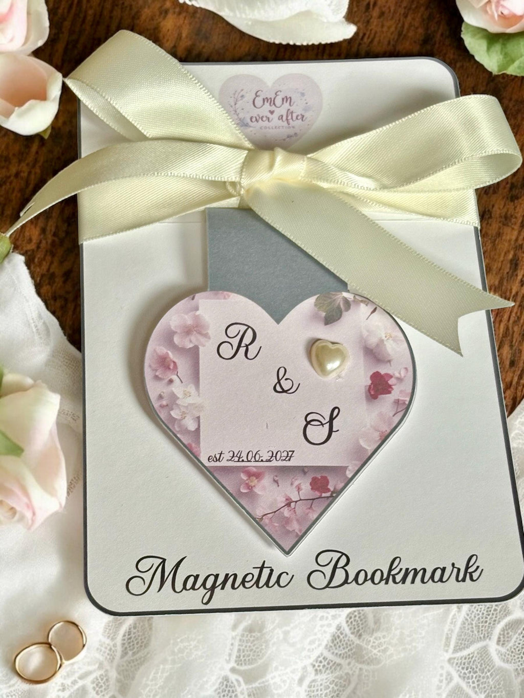 Personalised Wedding Magnetic Bookmark - Heart Initials Bridal Shower Favour