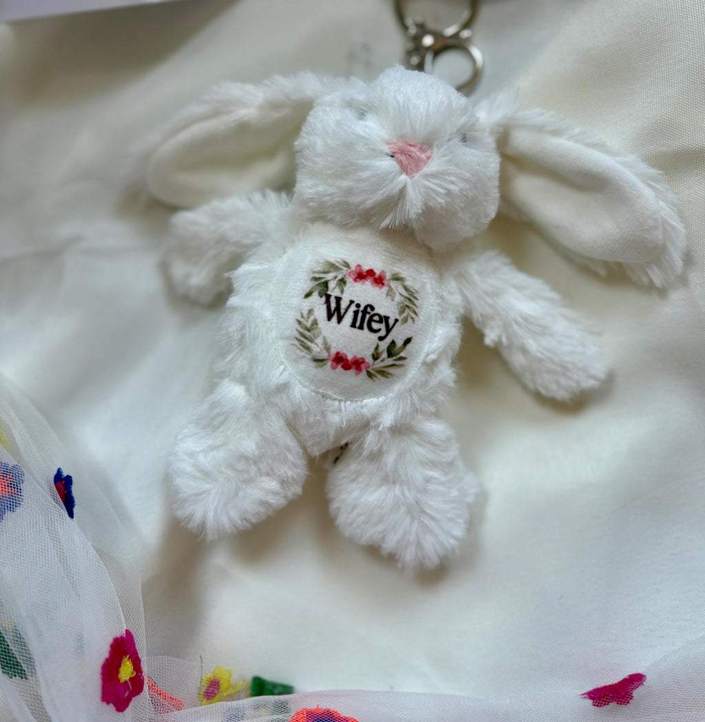 Personalised Plush Bunny Keyring - Flower Girl & Bridesmaid Gift Keepsake