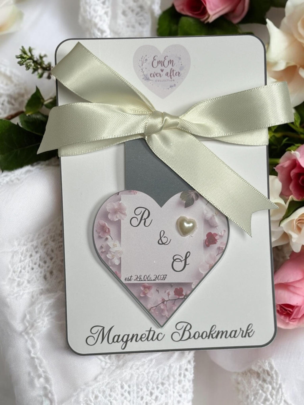 Personalised Wedding Magnetic Bookmark - Heart Initials Bridal Shower Favour