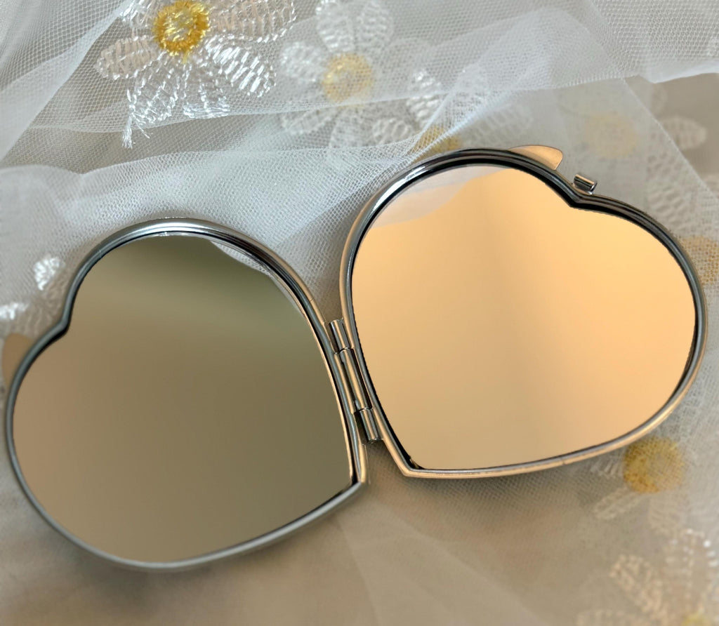 Bride Compact Mirror: White Heart Keepsake with Rhinestone Detail