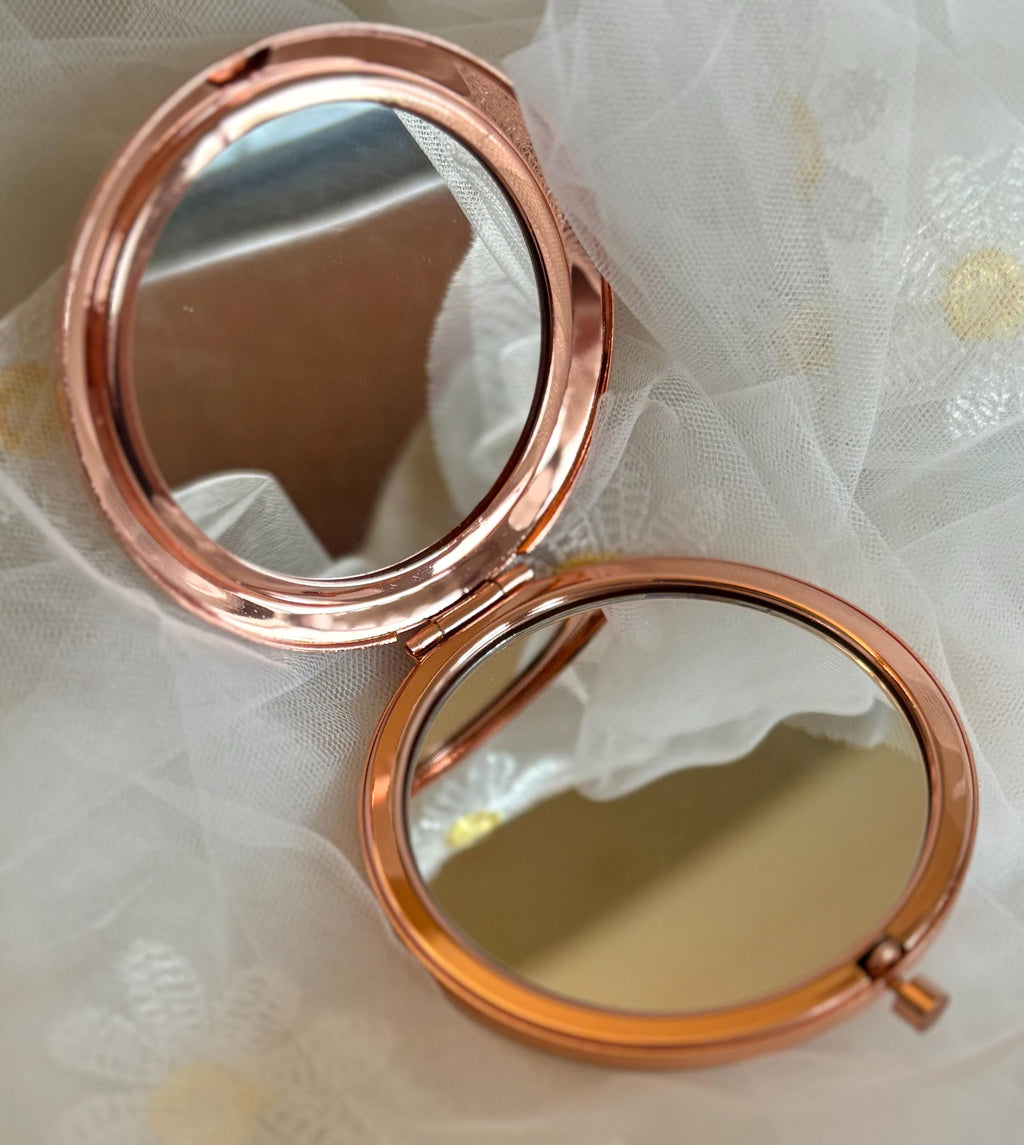 Rose Gold Bridesmaid Compact Mirror: Rhinestone Detail Bridal Gift
