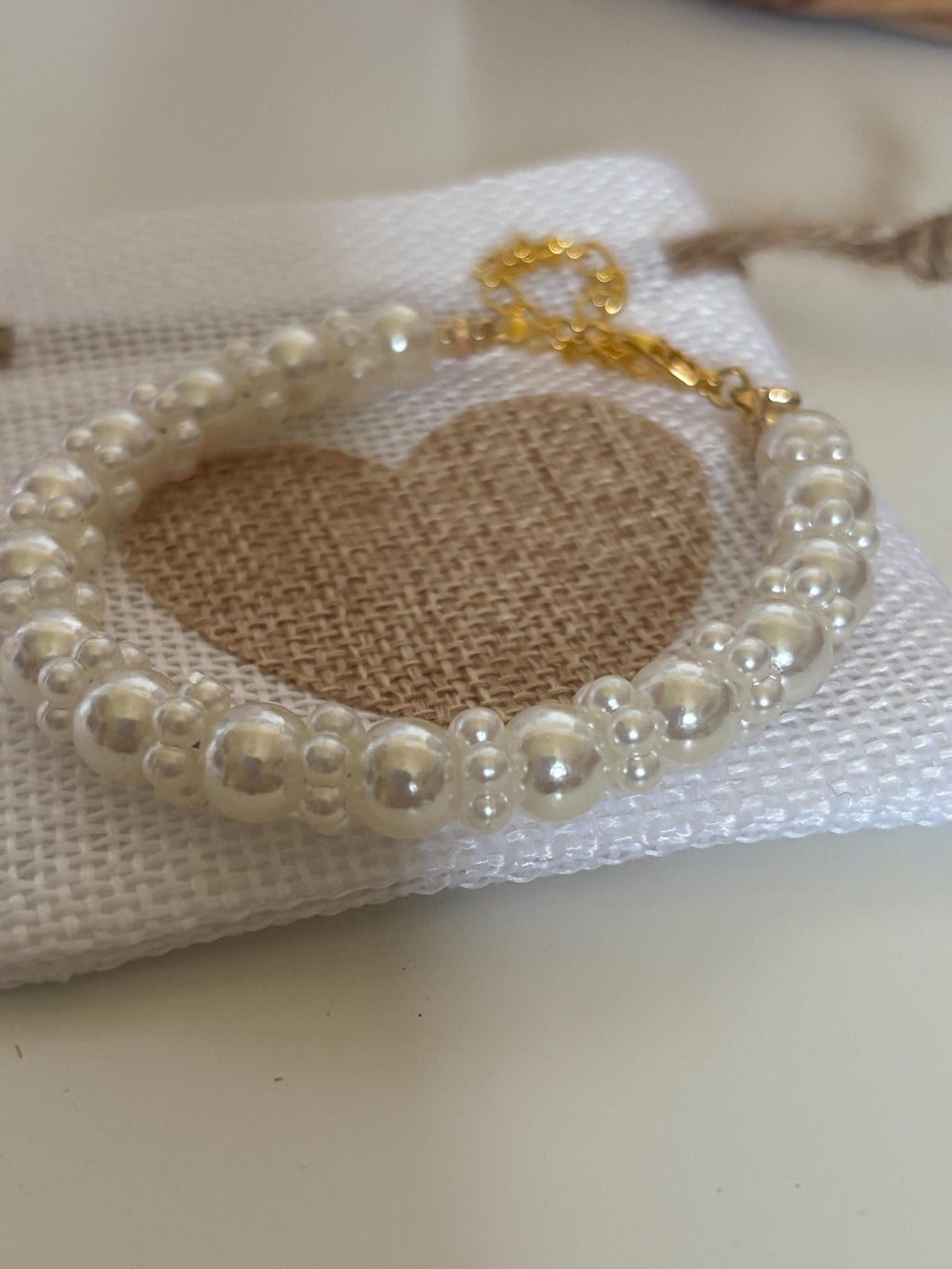 Handmade Pearl Beaded Bridal Bracelet with Flower Accents